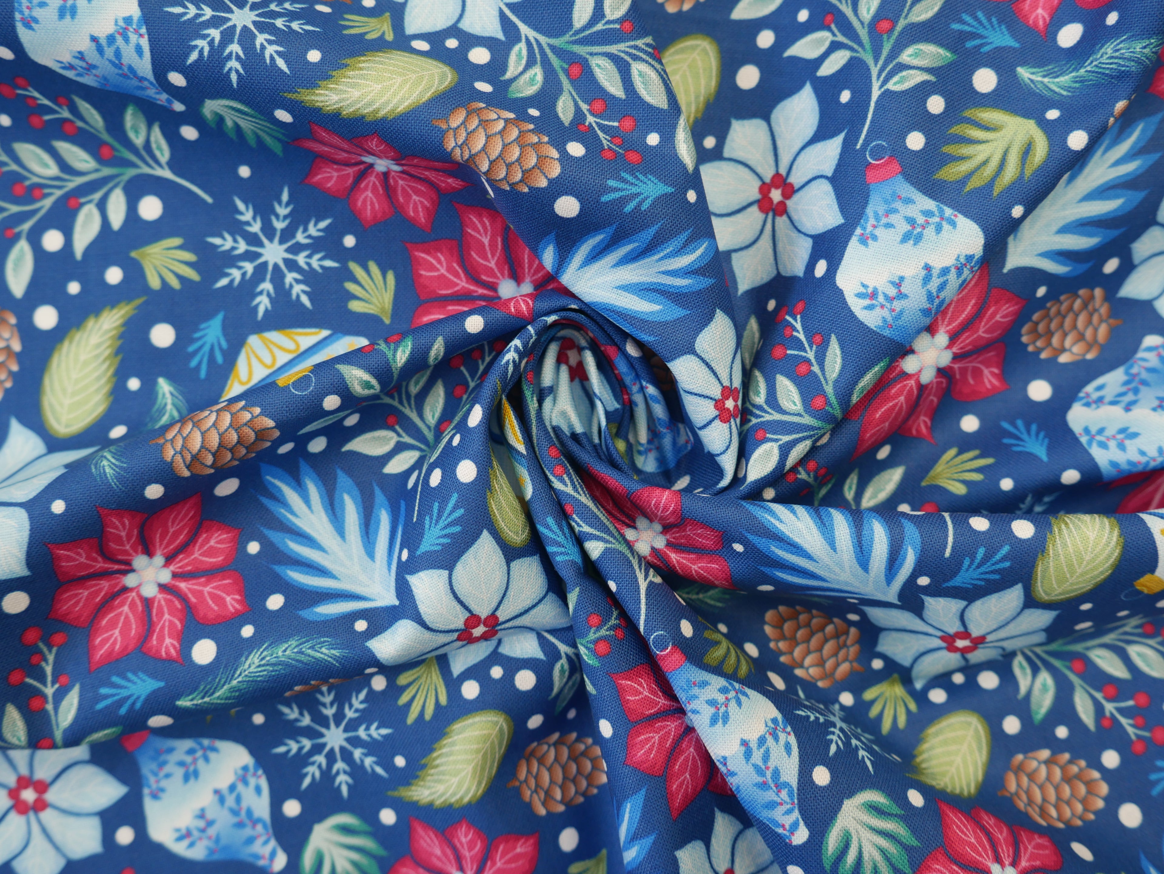 Jewelled Christmas Printed Cotton, Seasonal Magic, £7.50 P/m-Cotton Fabric-Flying Bobbins Haberdashery