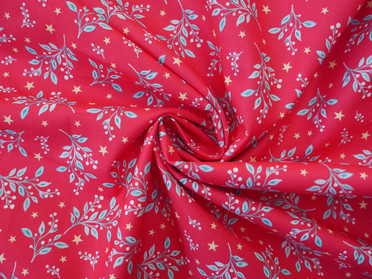 Jewelled Christmas Printed Cotton, Berry Mistletoe, £7.50 p/m-Cotton Fabric-Flying Bobbins Haberdashery