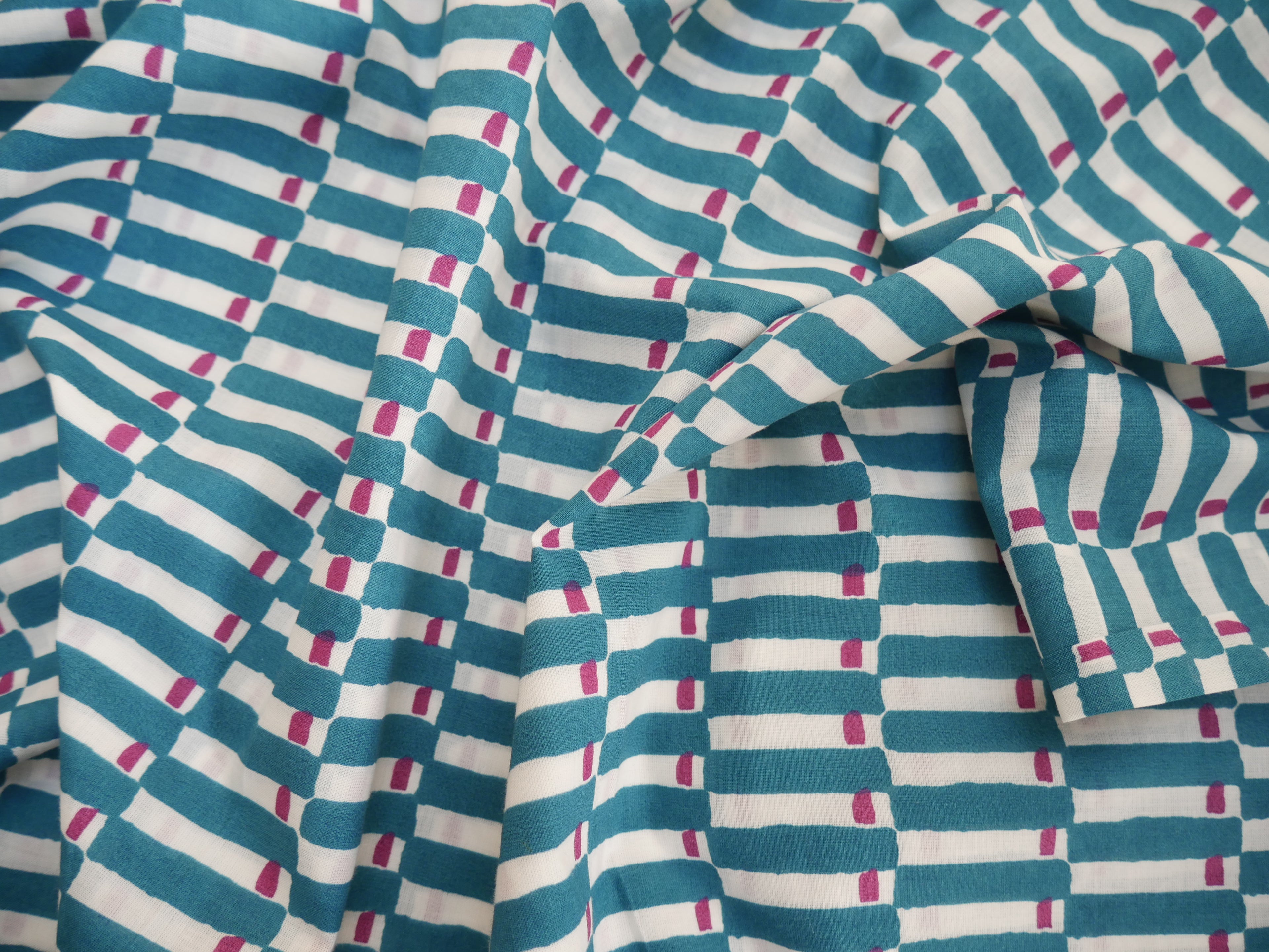 Handcrafted Cotton Block Printed Fabric - Tiles in Aubergine-Cotton Fabric-Flying Bobbins Haberdashery