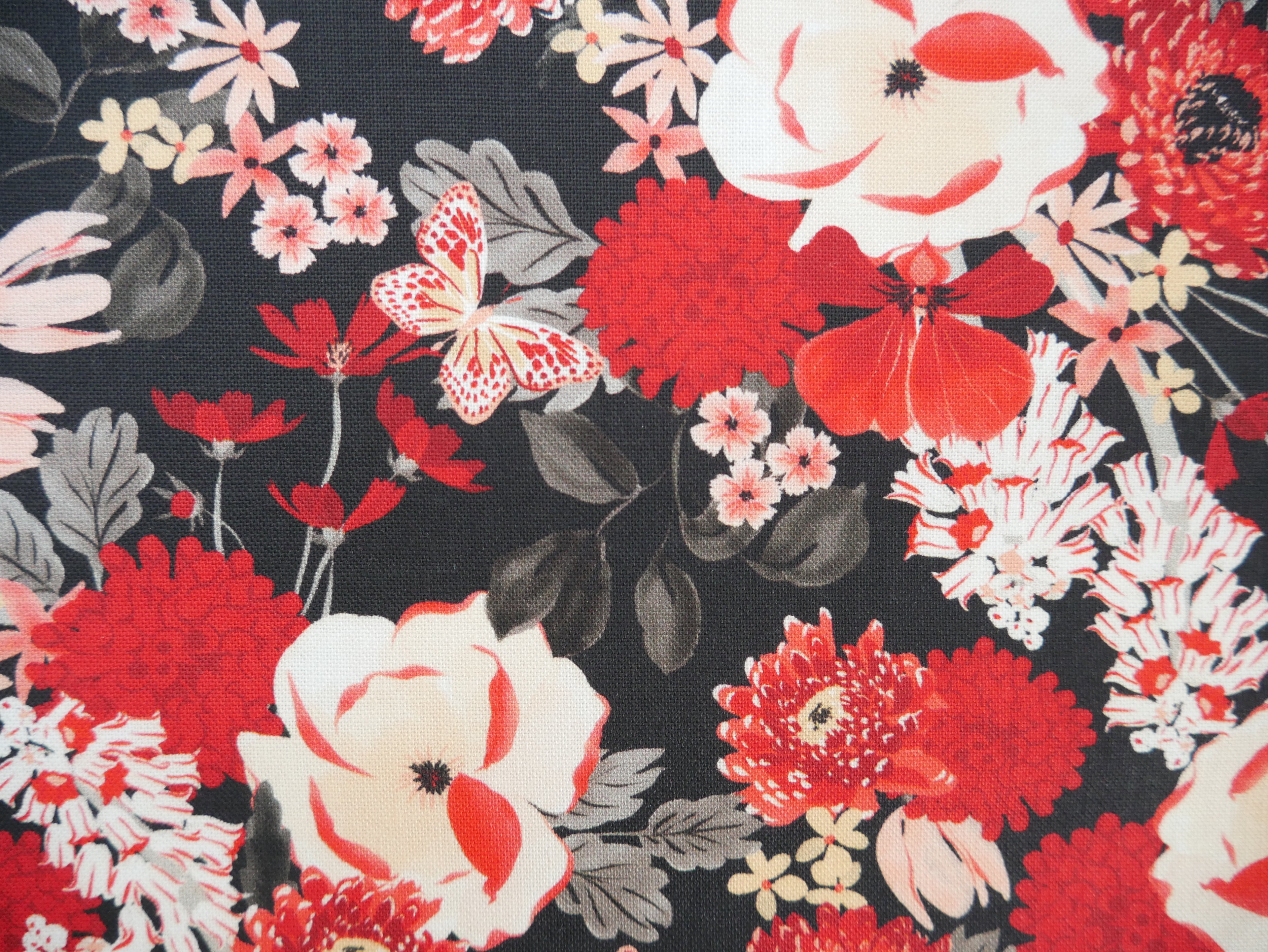 Blooms & Bows Printed Cotton by Camelot - Flourishing Blooms in Black-Cotton Fabric-Flying Bobbins Haberdashery