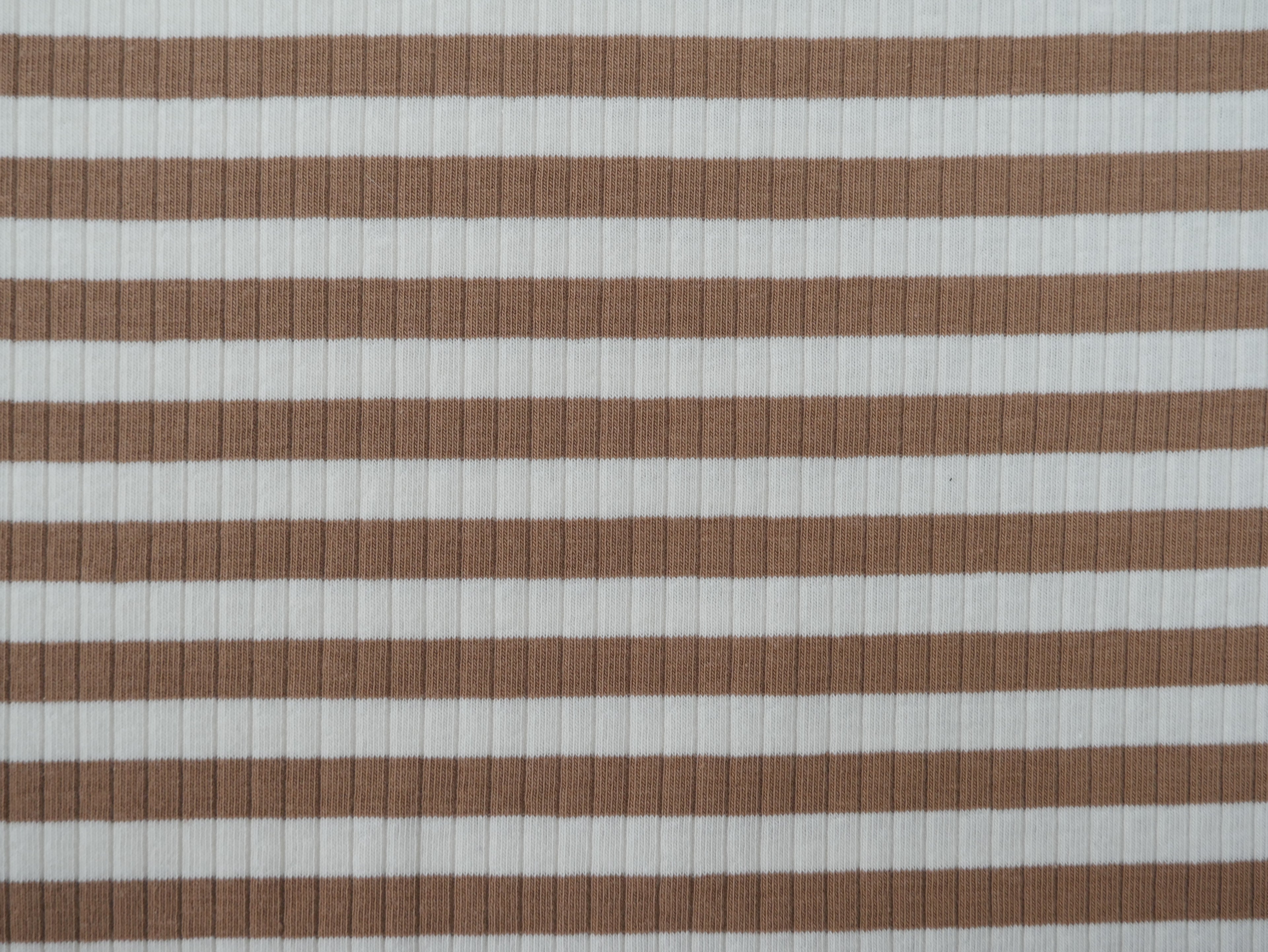 Yarn Dyed Rib Jersey in Tan-Cotton Fabric-Flying Bobbins Haberdashery