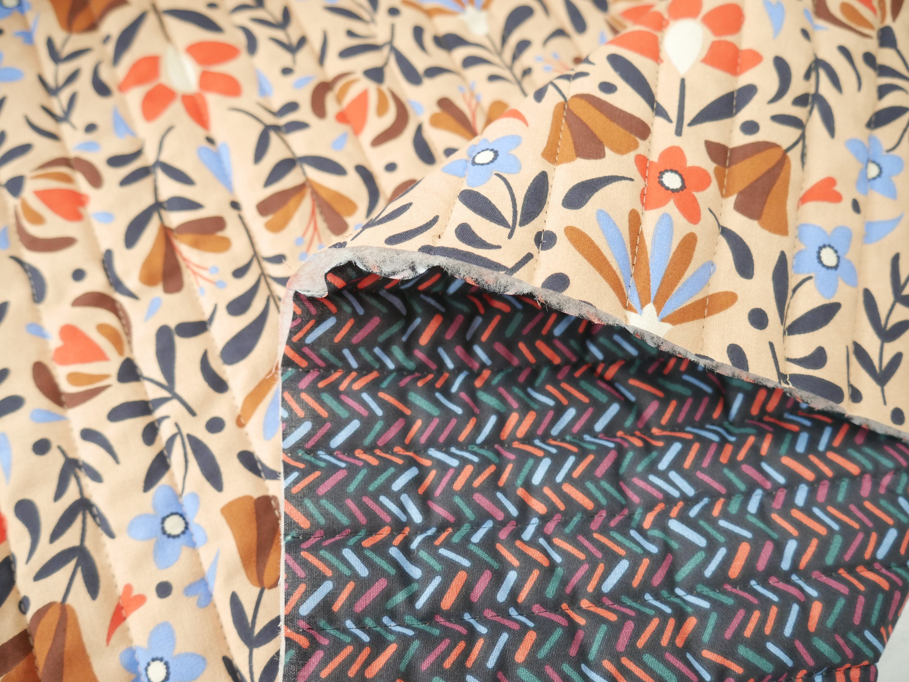 French Reversible Quilted Cotton in Lafleur Print-Viscose Challis-Flying Bobbins Haberdashery