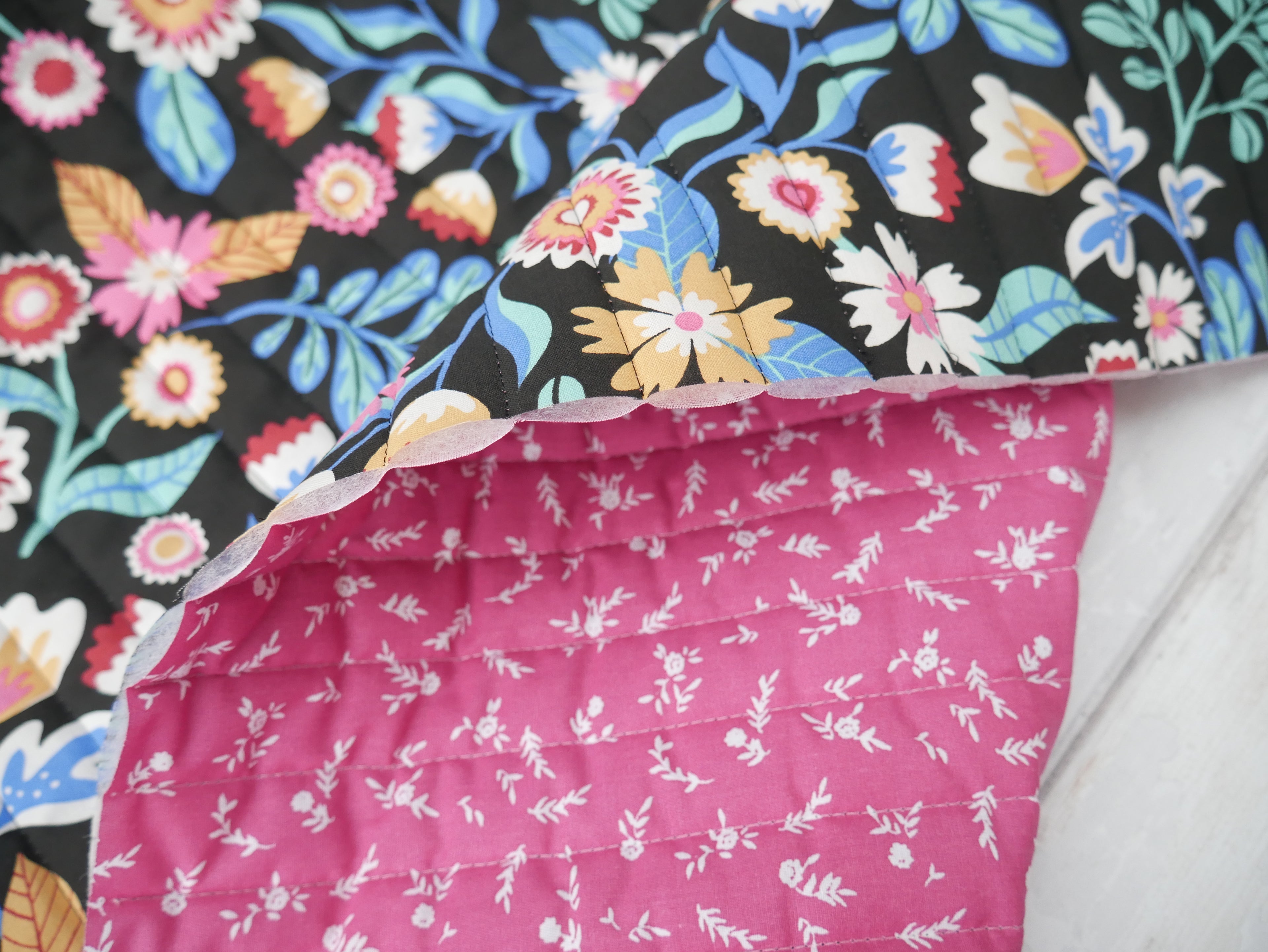 French Reversible Quilted Cotton in Kaleria Print-Viscose Challis-Flying Bobbins Haberdashery