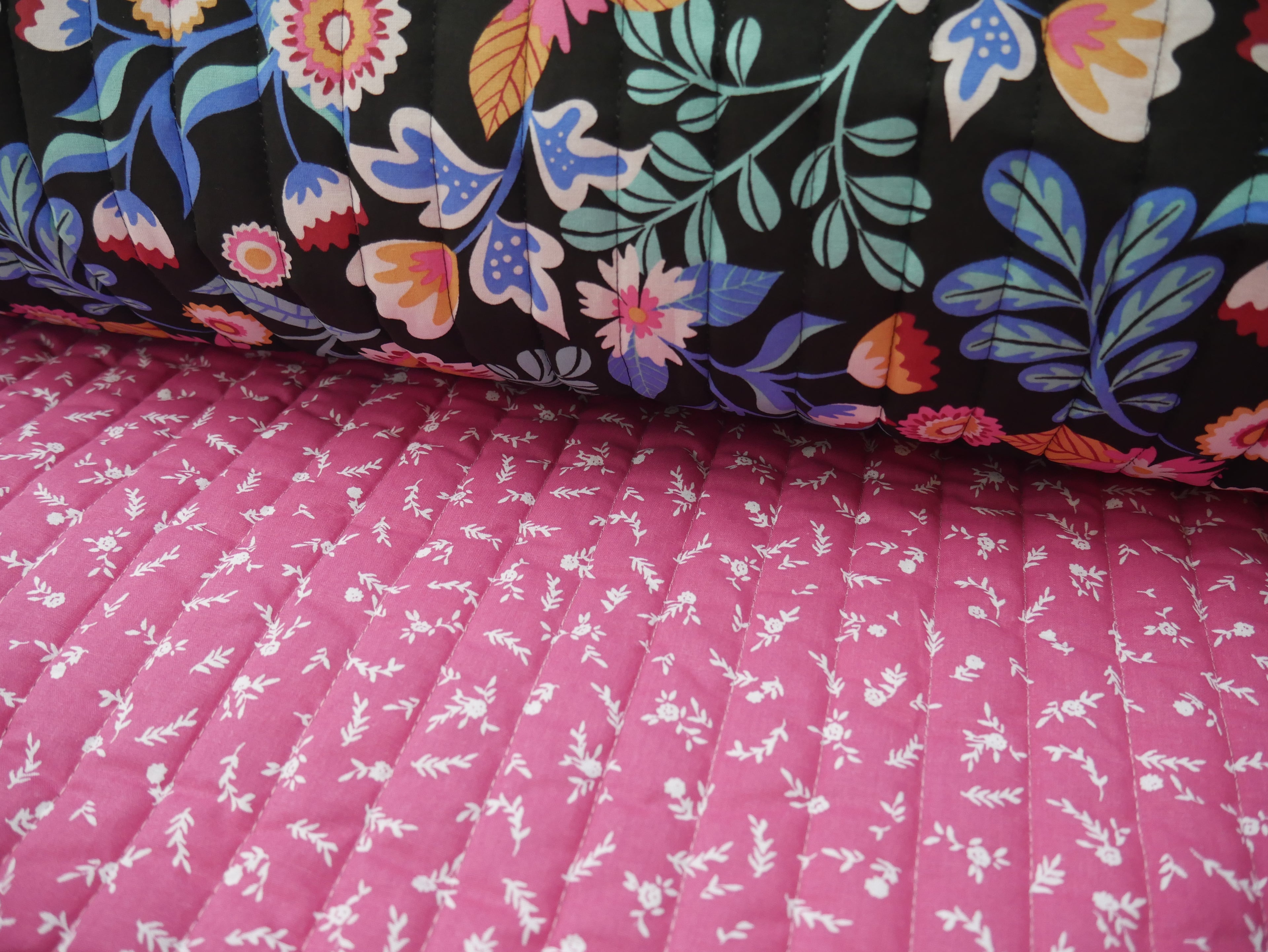 French Reversible Quilted Cotton in Kaleria Print-Viscose Challis-Flying Bobbins Haberdashery