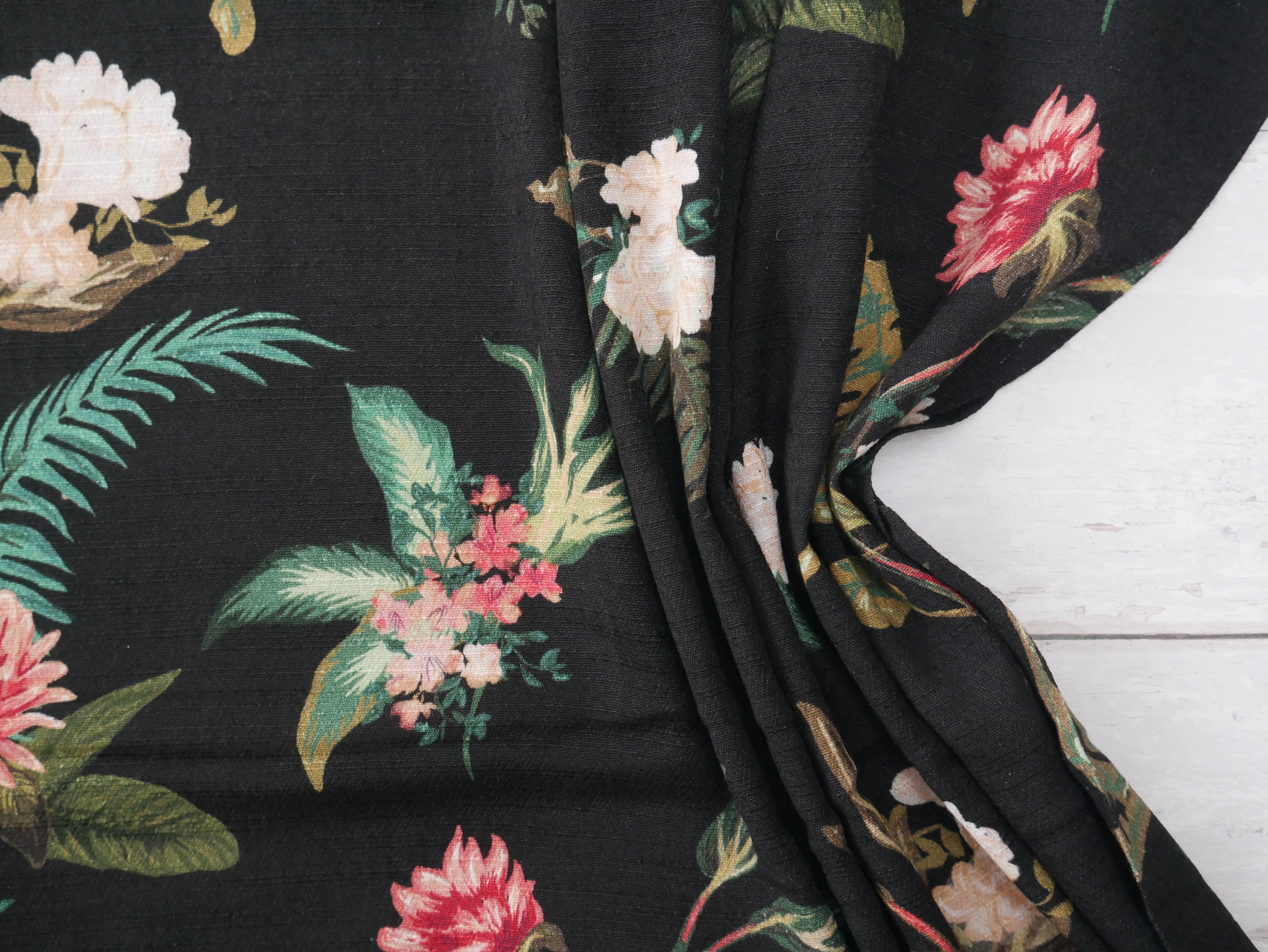 Lady McElroy Dame Fleur Linen-Look Crepe in Black-Viscose Crepe-Flying Bobbins Haberdashery