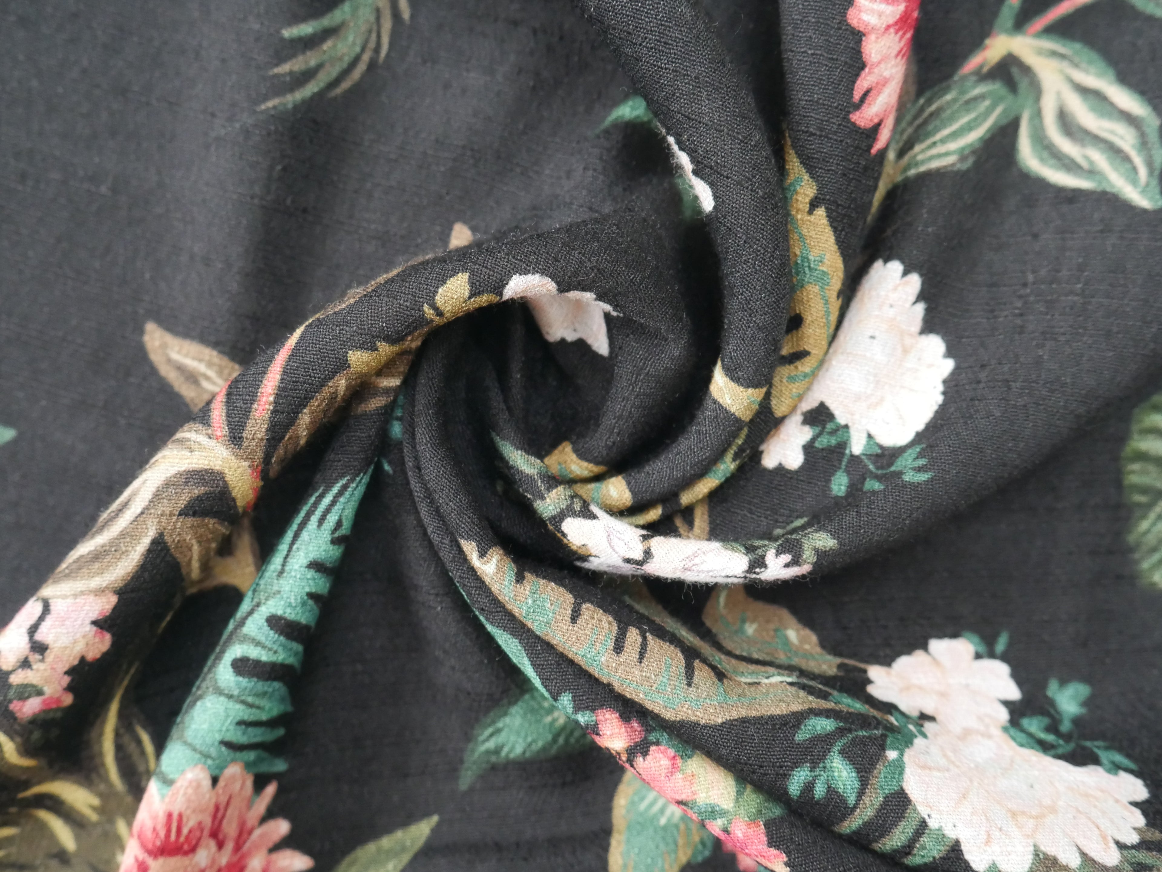 Lady McElroy Dame Fleur Linen-Look Crepe in Black-Viscose Crepe-Flying Bobbins Haberdashery