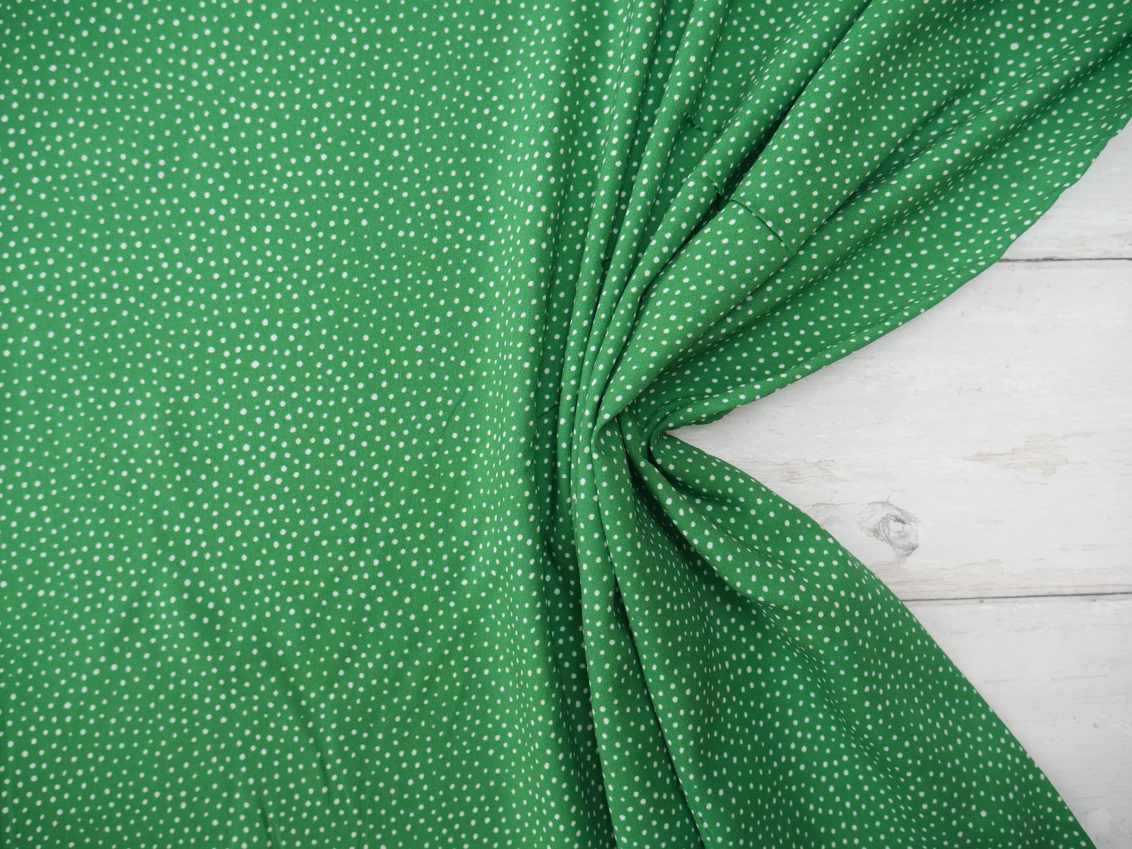 Lady McElroy Raining Dots Viscose Challis Lawn in Emerald-Viscose Challis-Flying Bobbins Haberdashery