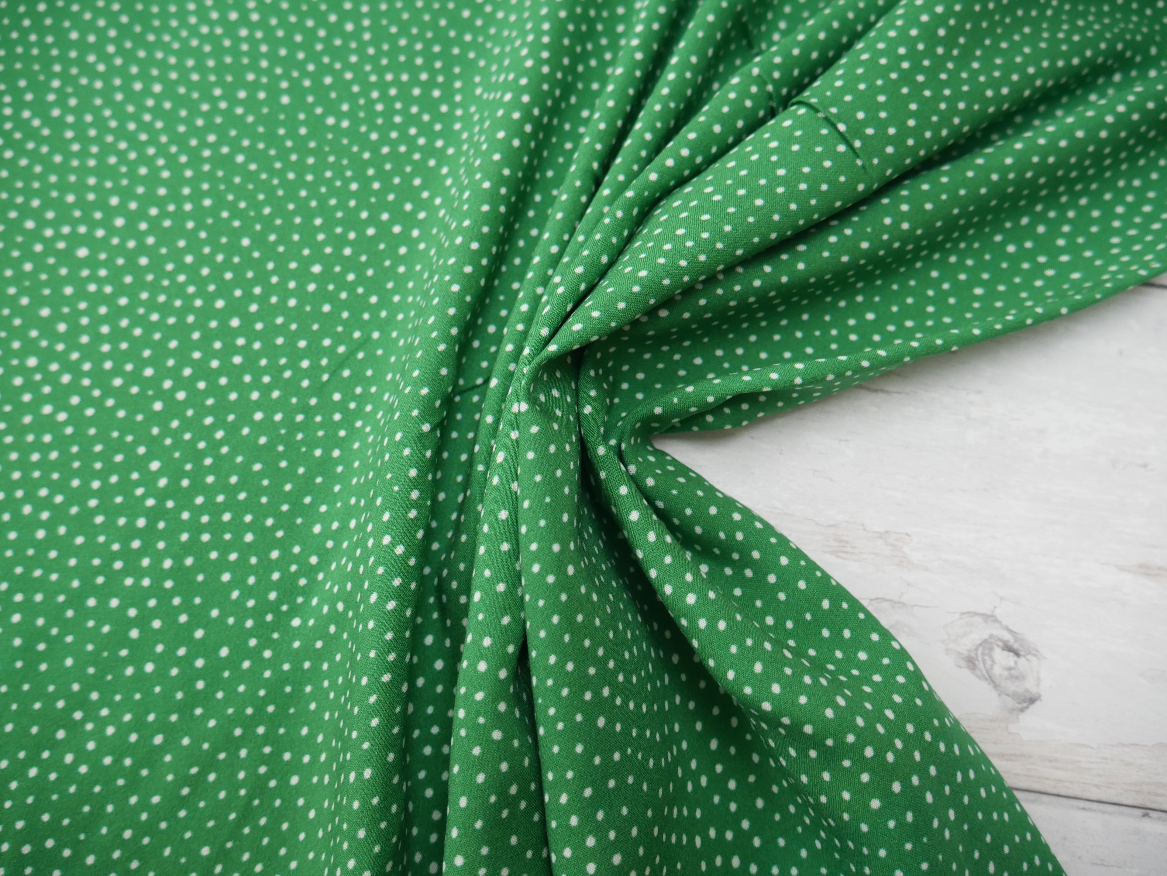Lady McElroy Raining Dots Viscose Challis Lawn in Emerald-Viscose Challis-Flying Bobbins Haberdashery