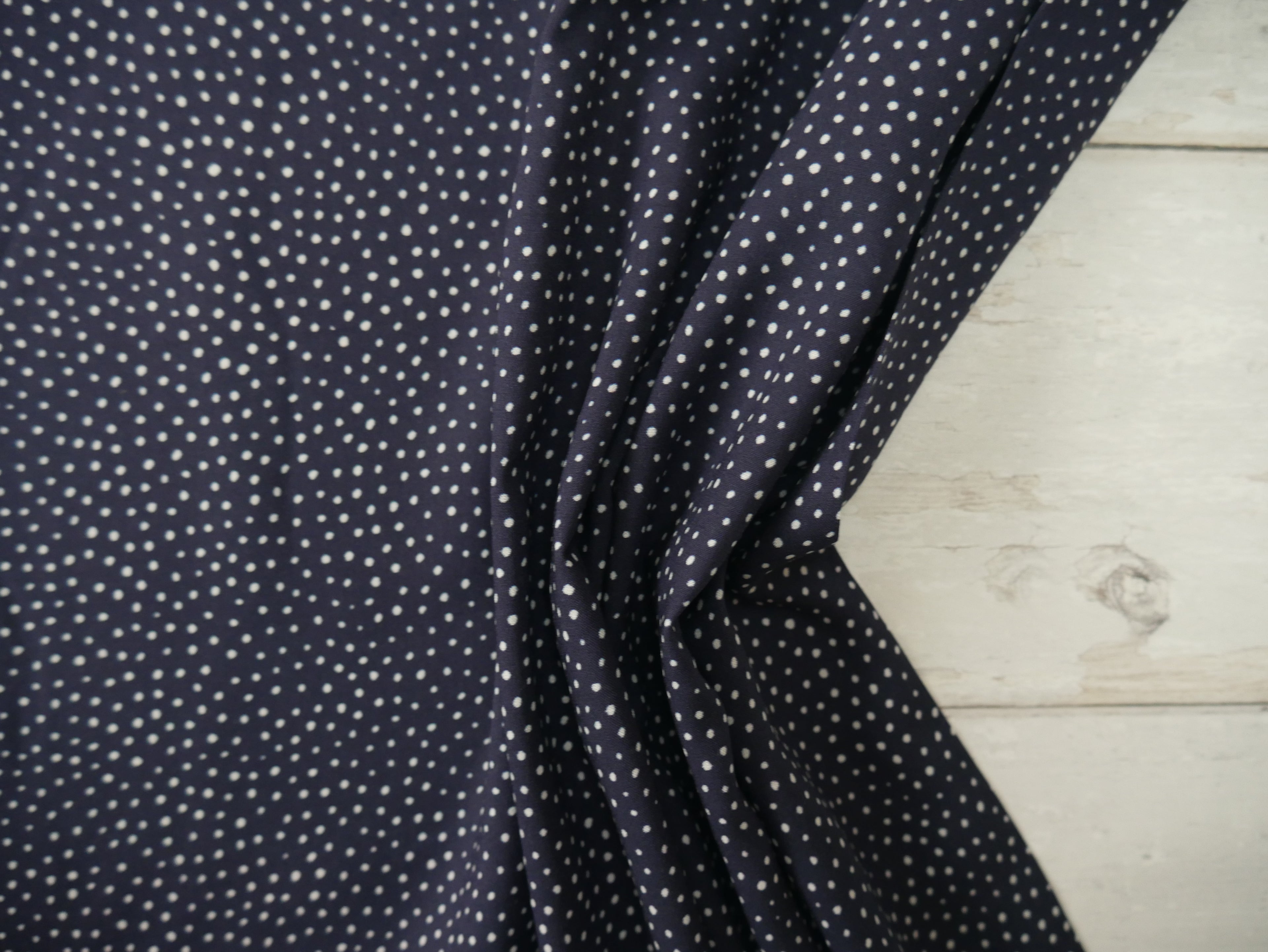 Lady McElroy Raining Dots Viscose Challis Lawn in Navy-Viscose Challis-Flying Bobbins Haberdashery