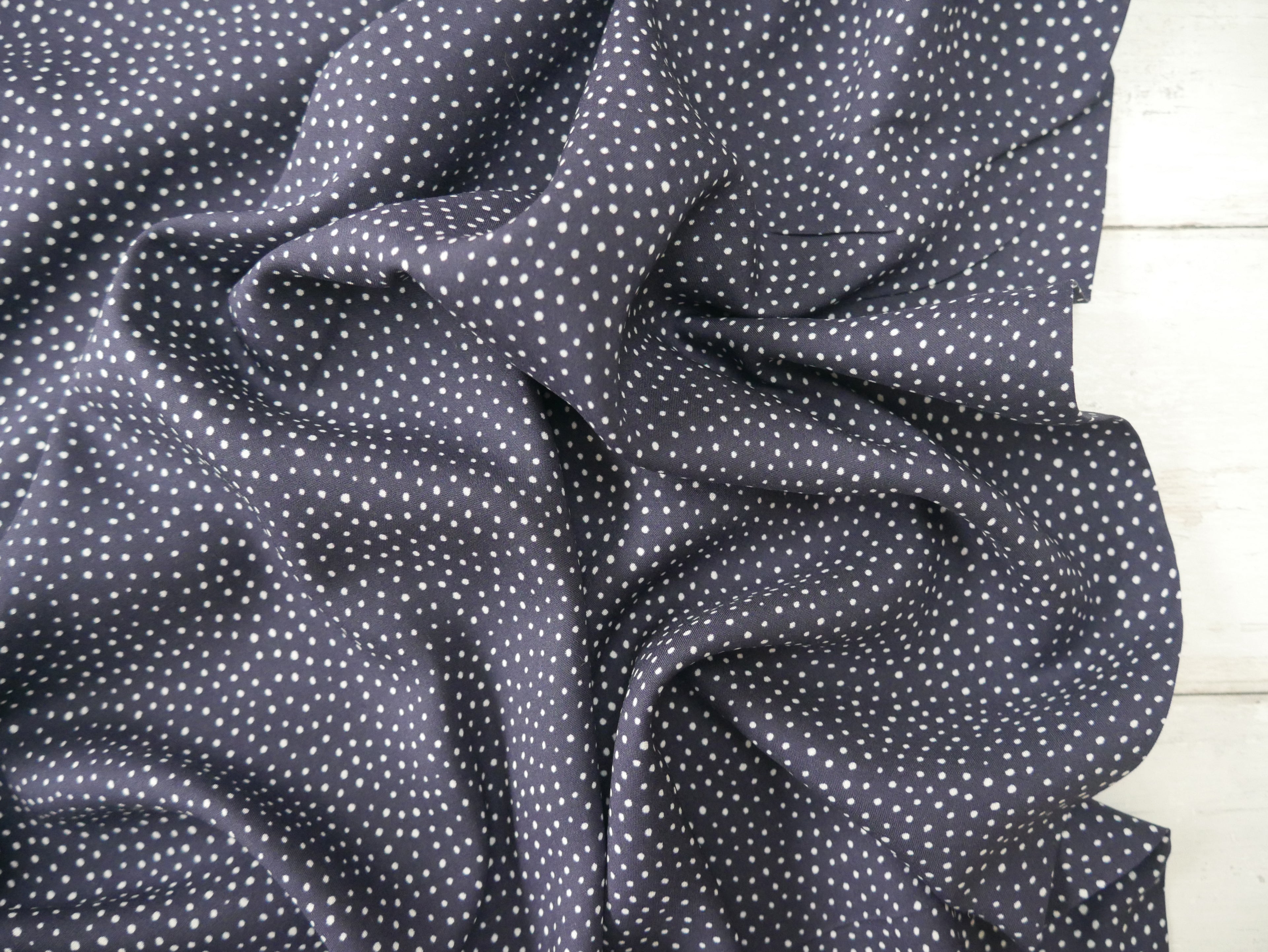 Lady McElroy Raining Dots Viscose Challis Lawn in Navy-Viscose Challis-Flying Bobbins Haberdashery