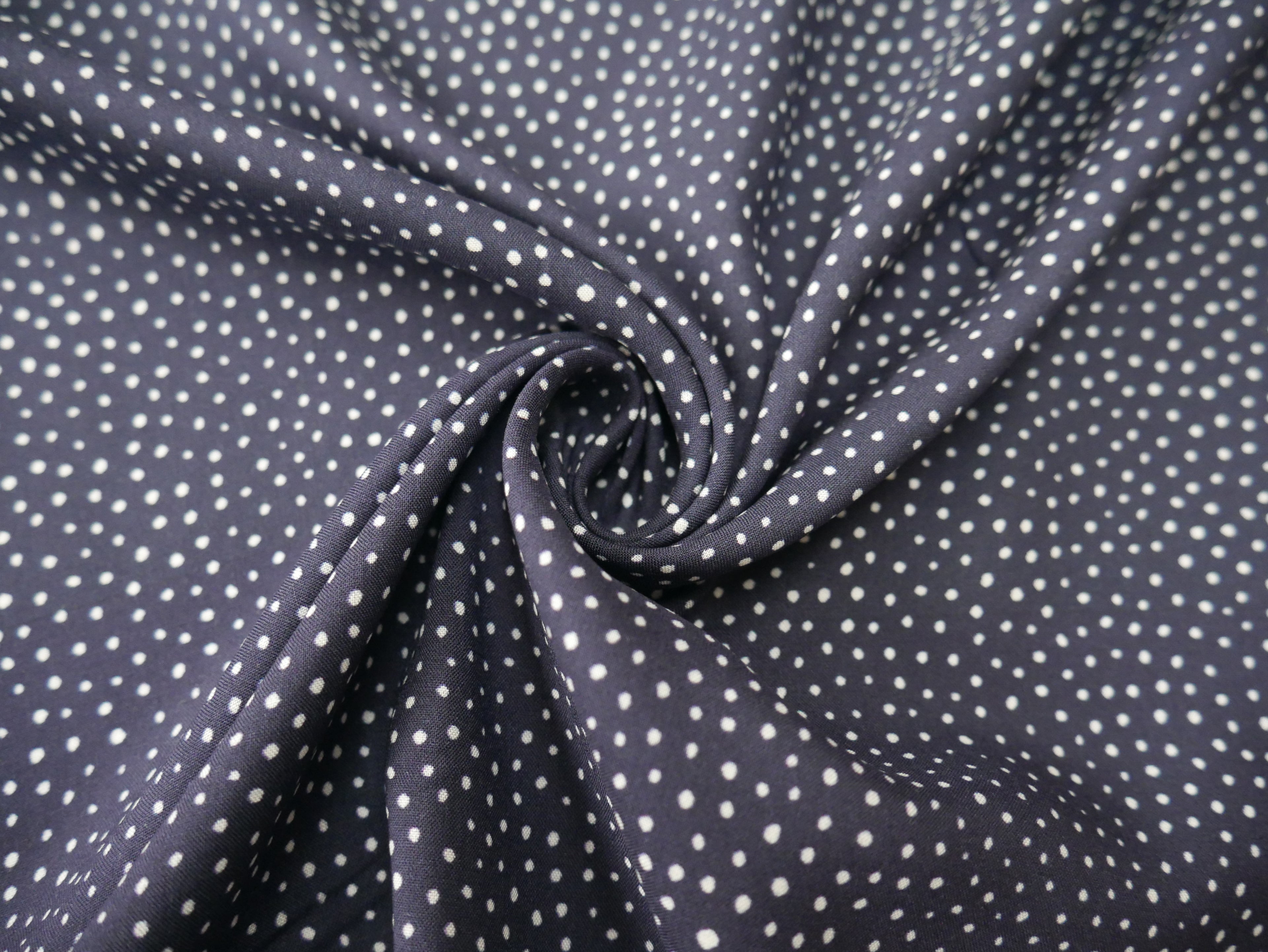 Lady McElroy Raining Dots Viscose Challis Lawn in Navy-Viscose Challis-Flying Bobbins Haberdashery