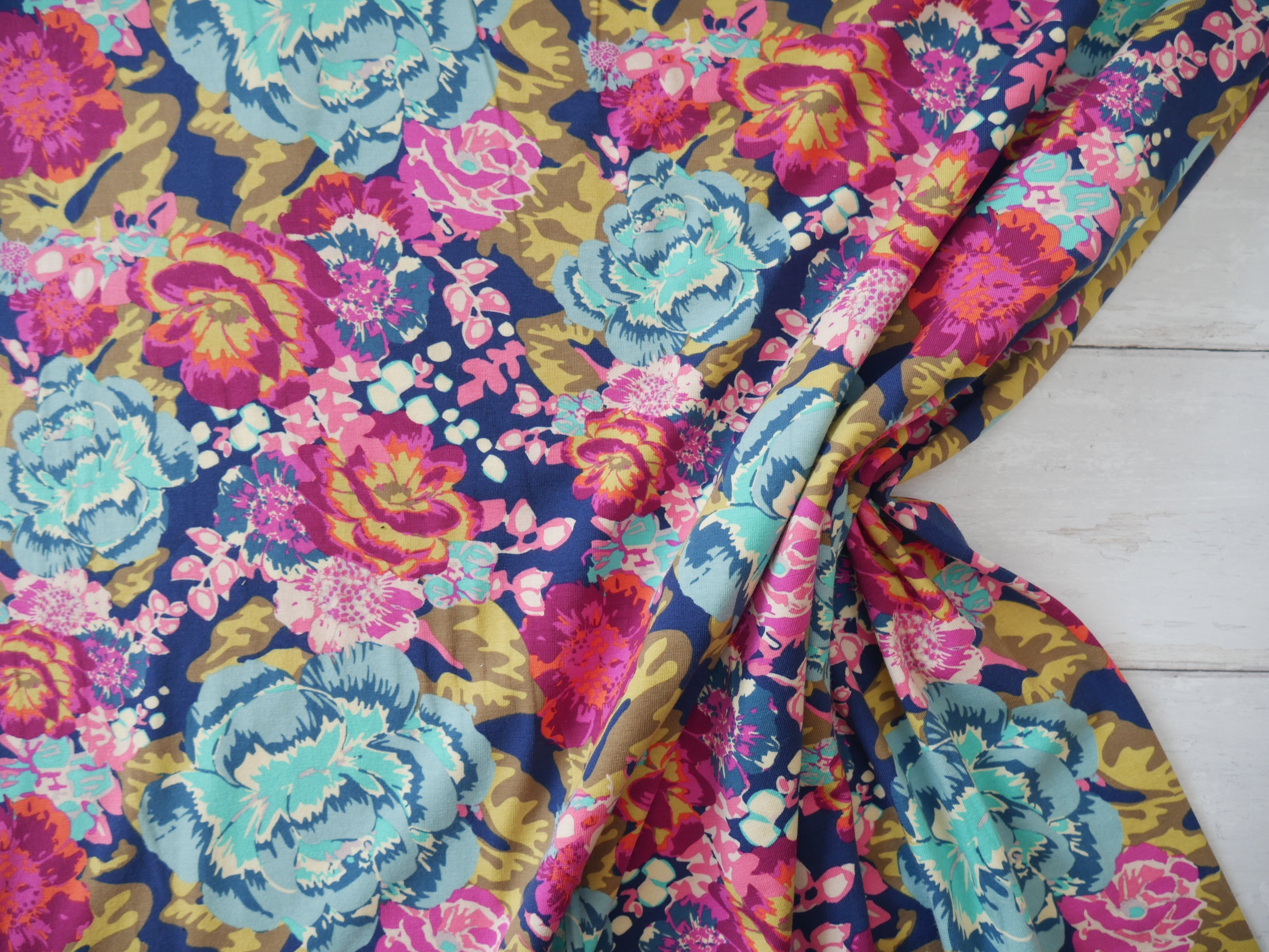AGF Cotton Jersey in Boho Fusion Aqua Di Rose-Jacquard Knit-Flying Bobbins Haberdashery