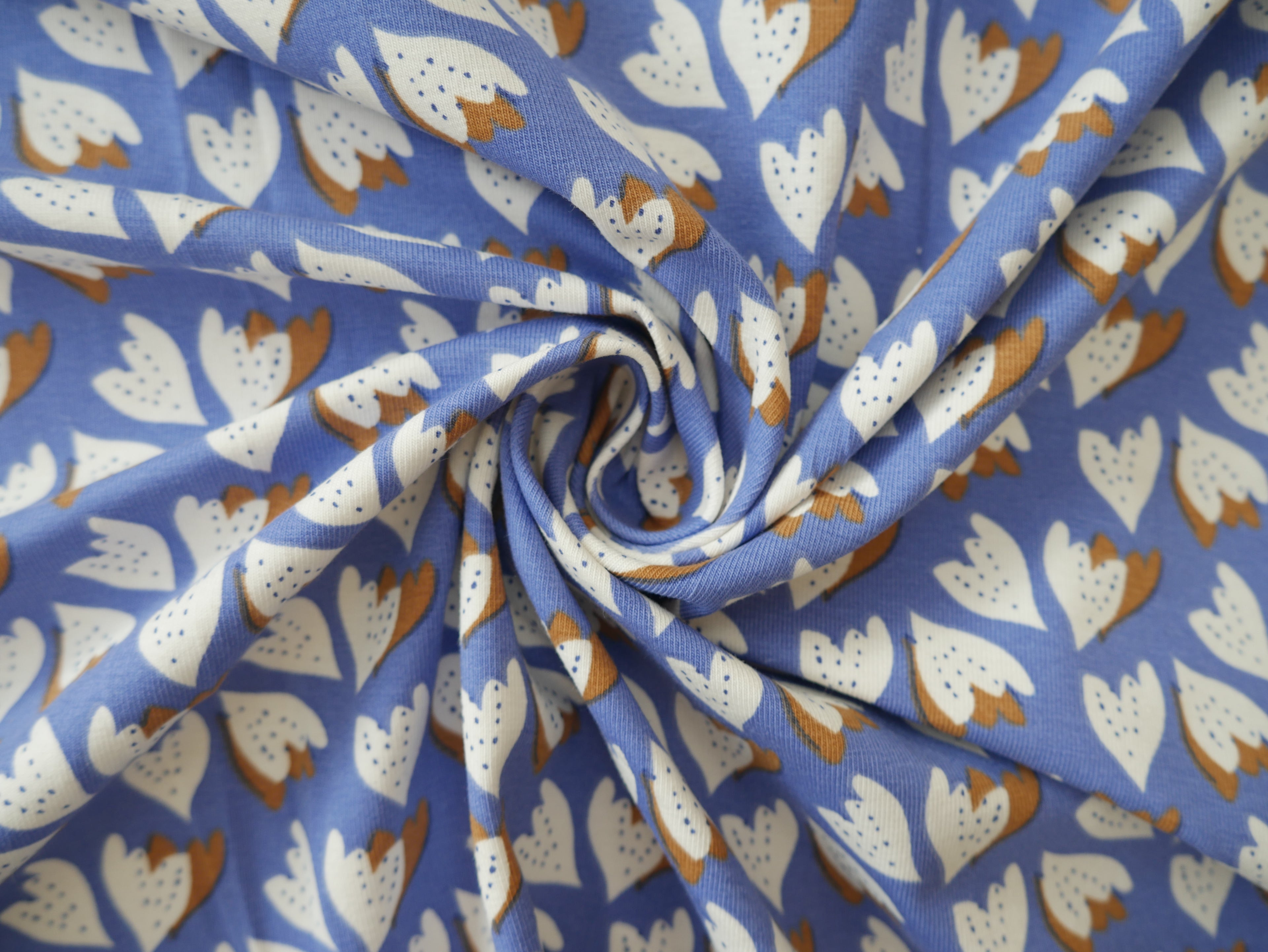 French Printed Cotton Jersey in Blue-Cotton Jersey-Flying Bobbins Haberdashery