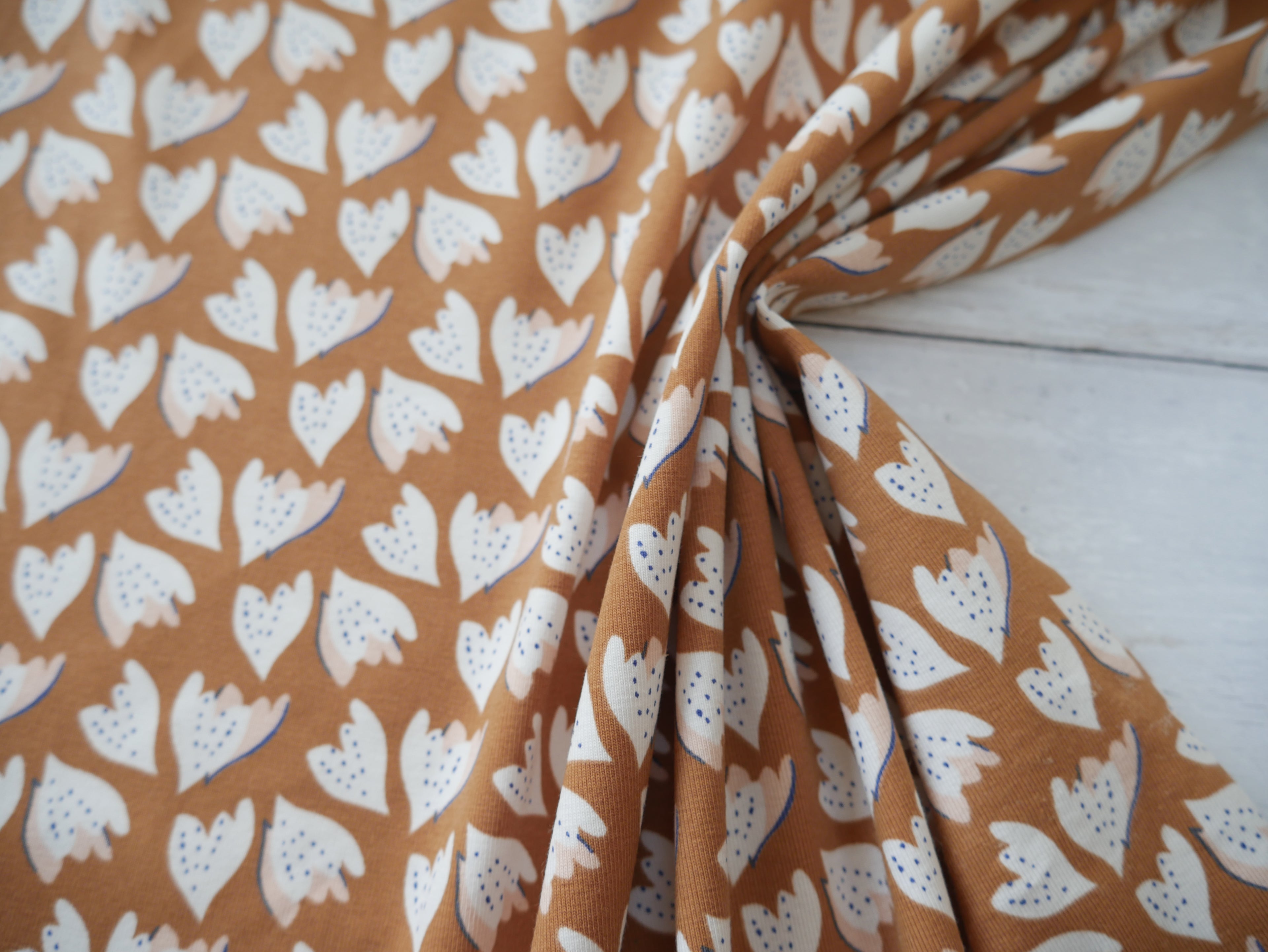 French Printed Cotton Jersey in Tan-Cotton Jersey-Flying Bobbins Haberdashery