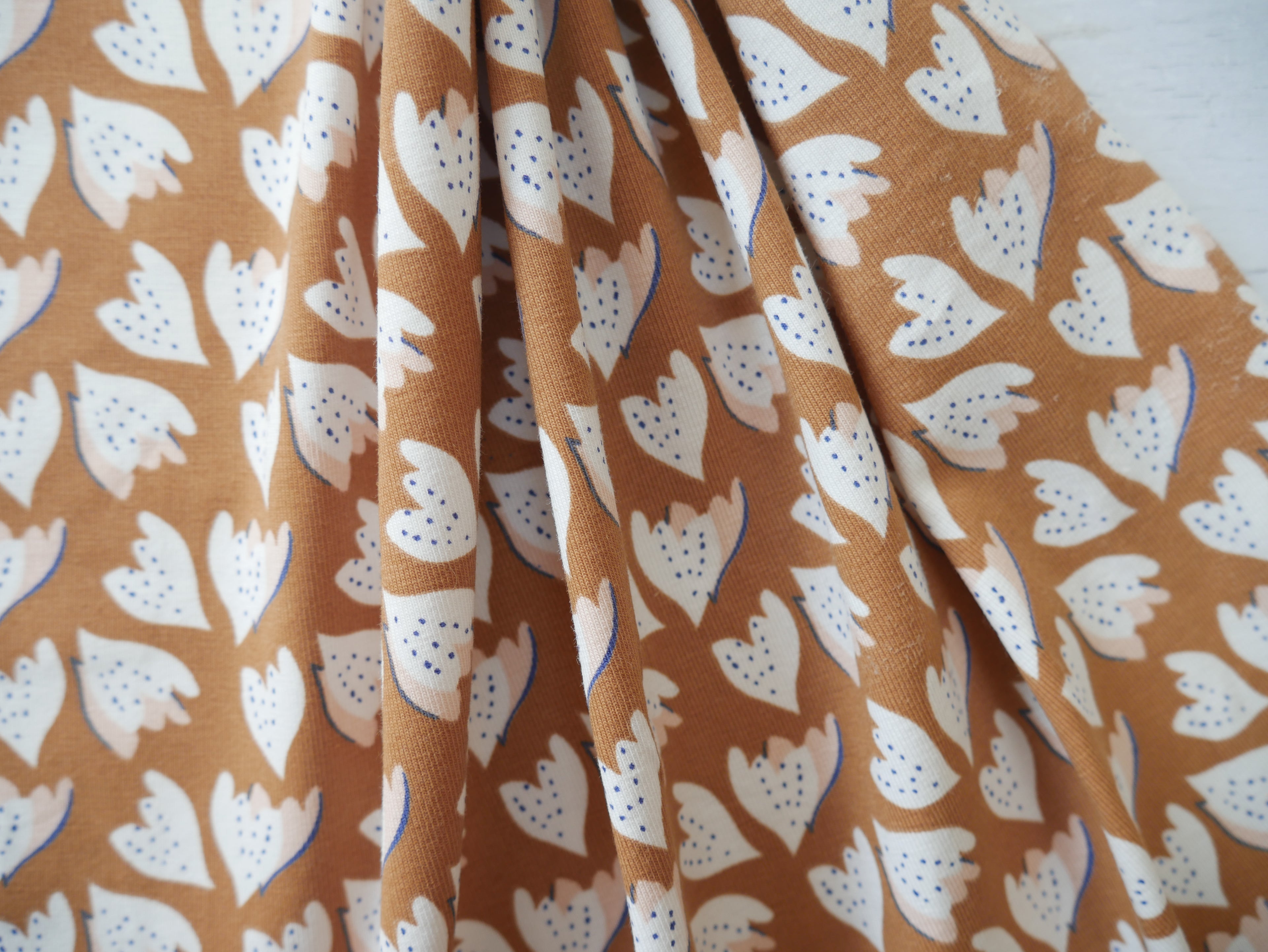 French Printed Cotton Jersey in Tan-Cotton Jersey-Flying Bobbins Haberdashery