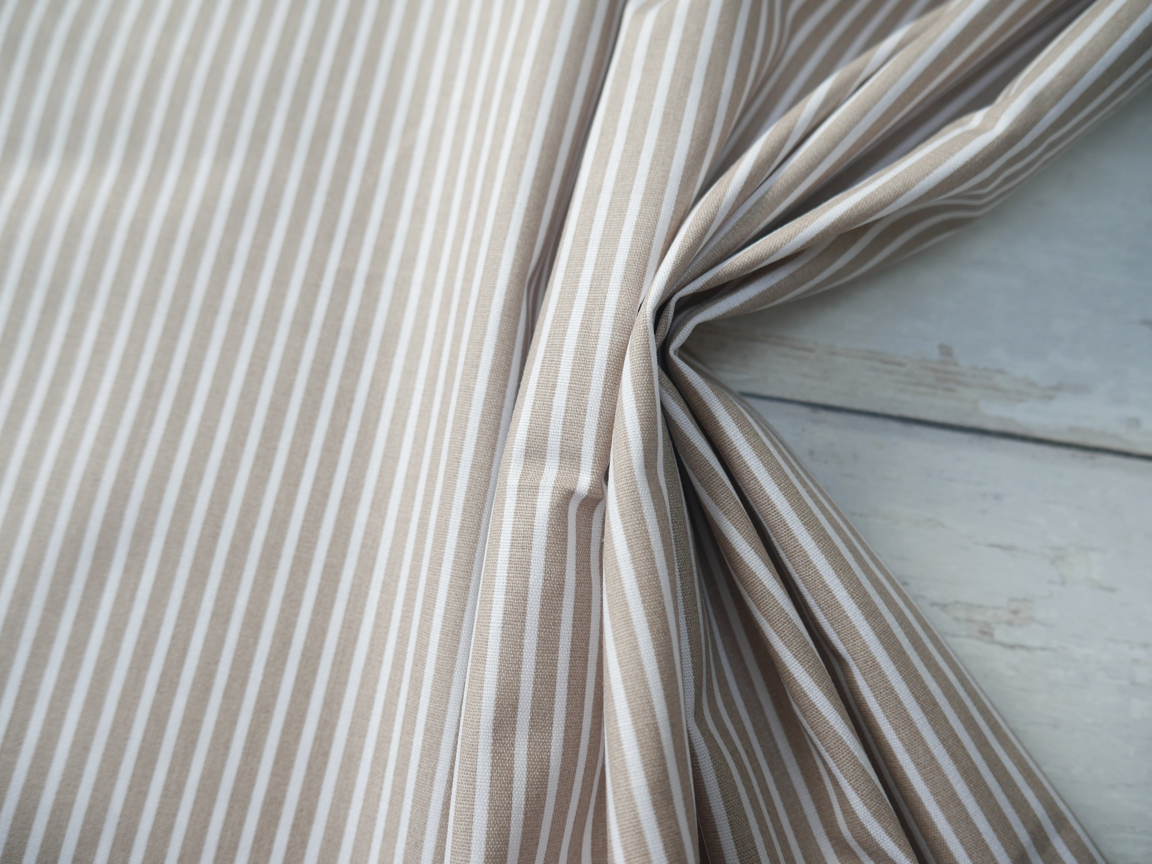 Pin-Stripe Printed Cotton, Beige £8.50 p/m-Fabric-Flying Bobbins Haberdashery