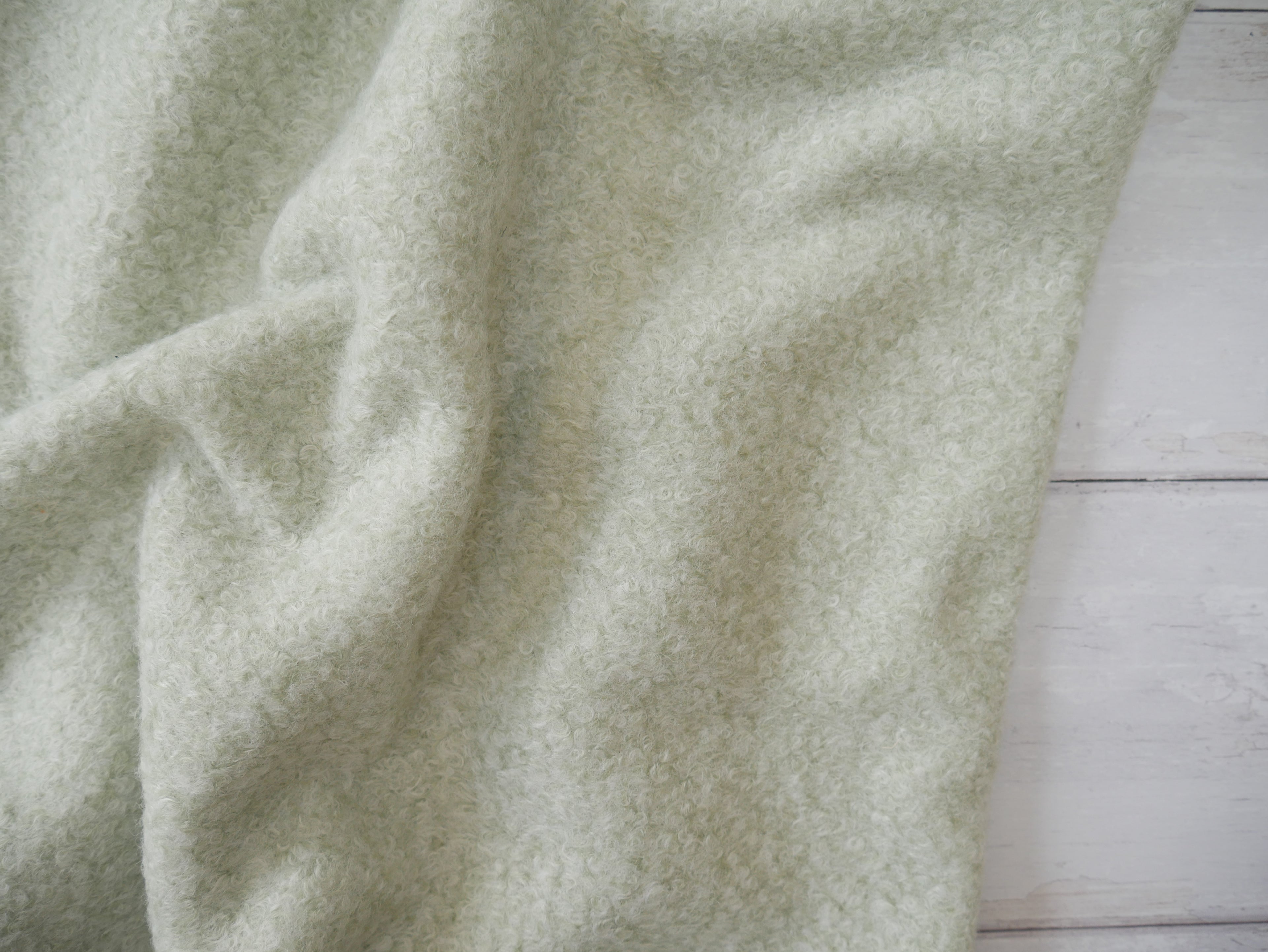 Bouclé Melange Coat Fabric in Soft Mint, £16.00 p/m-Fabric-Flying Bobbins Haberdashery