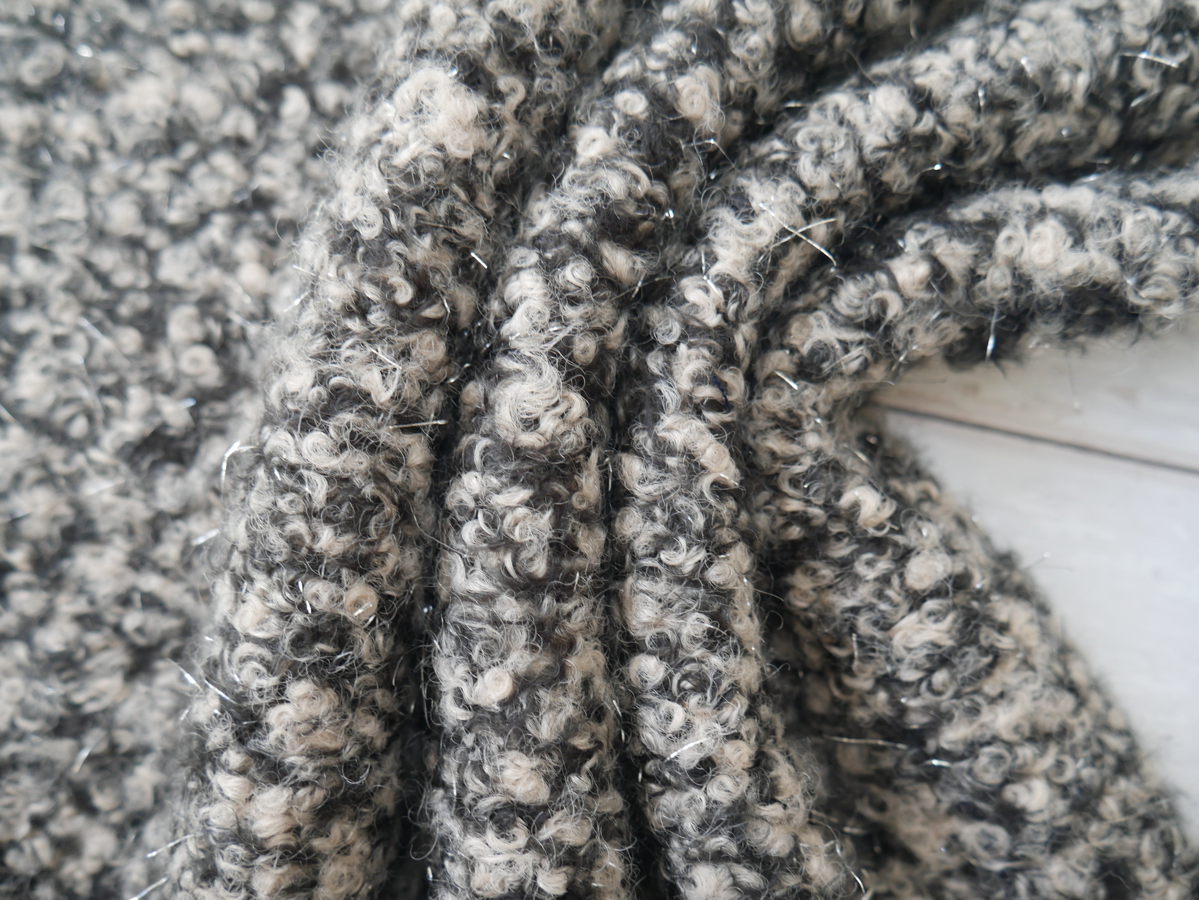 Bouclé Lurex Coat Fabric in Salt & Pepper, £16.50 p/m-Fabric-Flying Bobbins Haberdashery