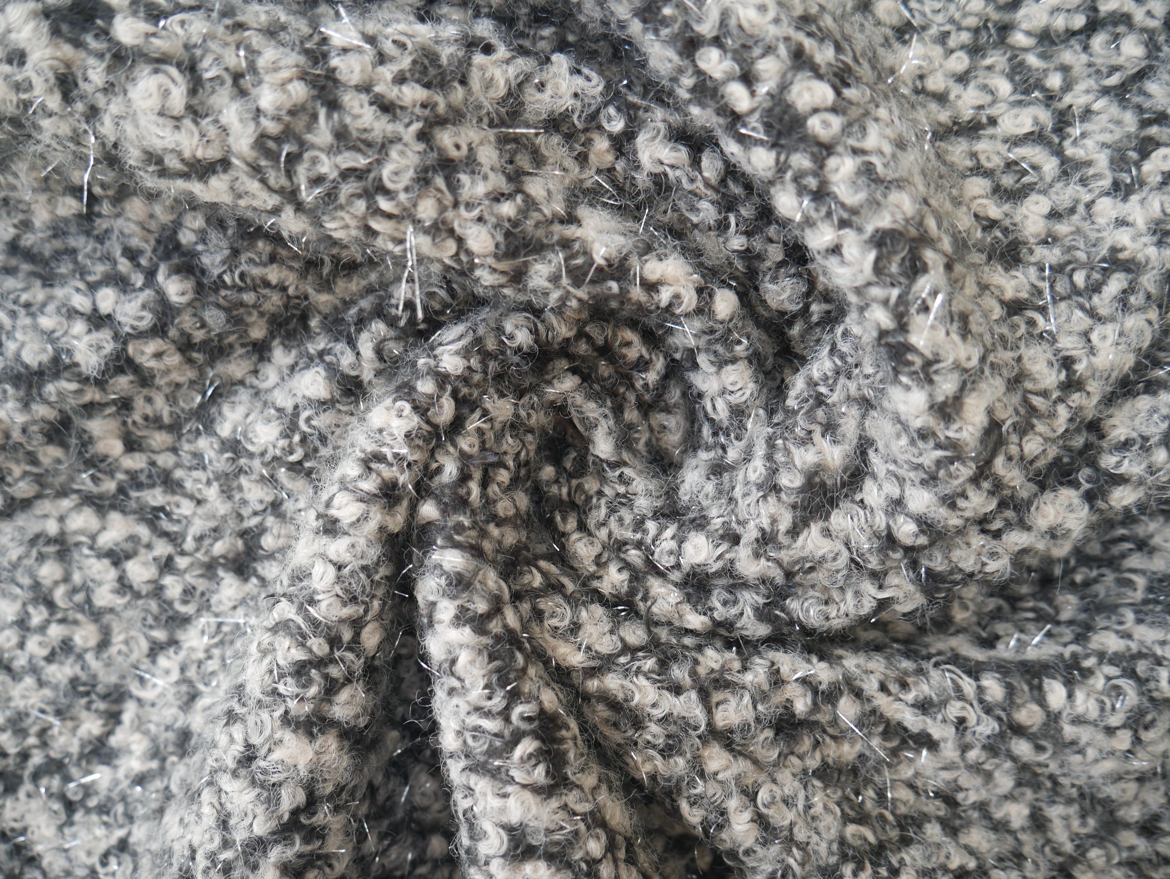 Bouclé Lurex Coat Fabric in Salt & Pepper, £16.50 p/m-Fabric-Flying Bobbins Haberdashery