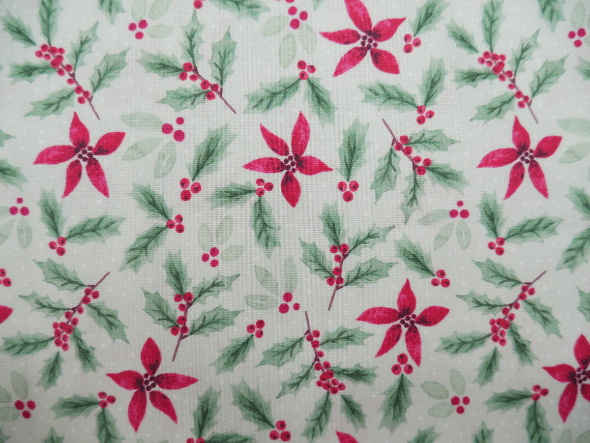 Merry Little Robin Printed Cotton, Sage Foliage, £7.80 p/m-Cotton Fabric-Flying Bobbins Haberdashery