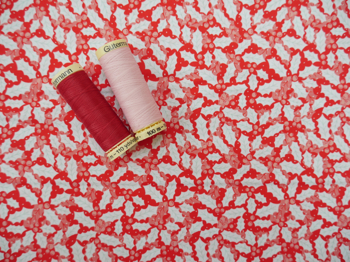 Baubles & Bows Printed Cotton, Festive Holly, £7.80 p/m-Cotton Fabric-Flying Bobbins Haberdashery