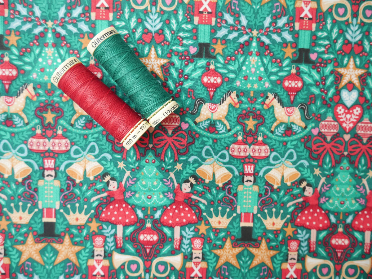 The Nutcracker by Makower, Sugar Plum in Green, £14.00 pm-Cotton Fabric-Flying Bobbins Haberdashery