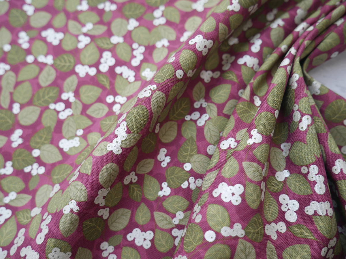 Lewis & Irene Winter Botanicals, Snowberry on Dark Red-Cotton Fabric-Flying Bobbins Haberdashery