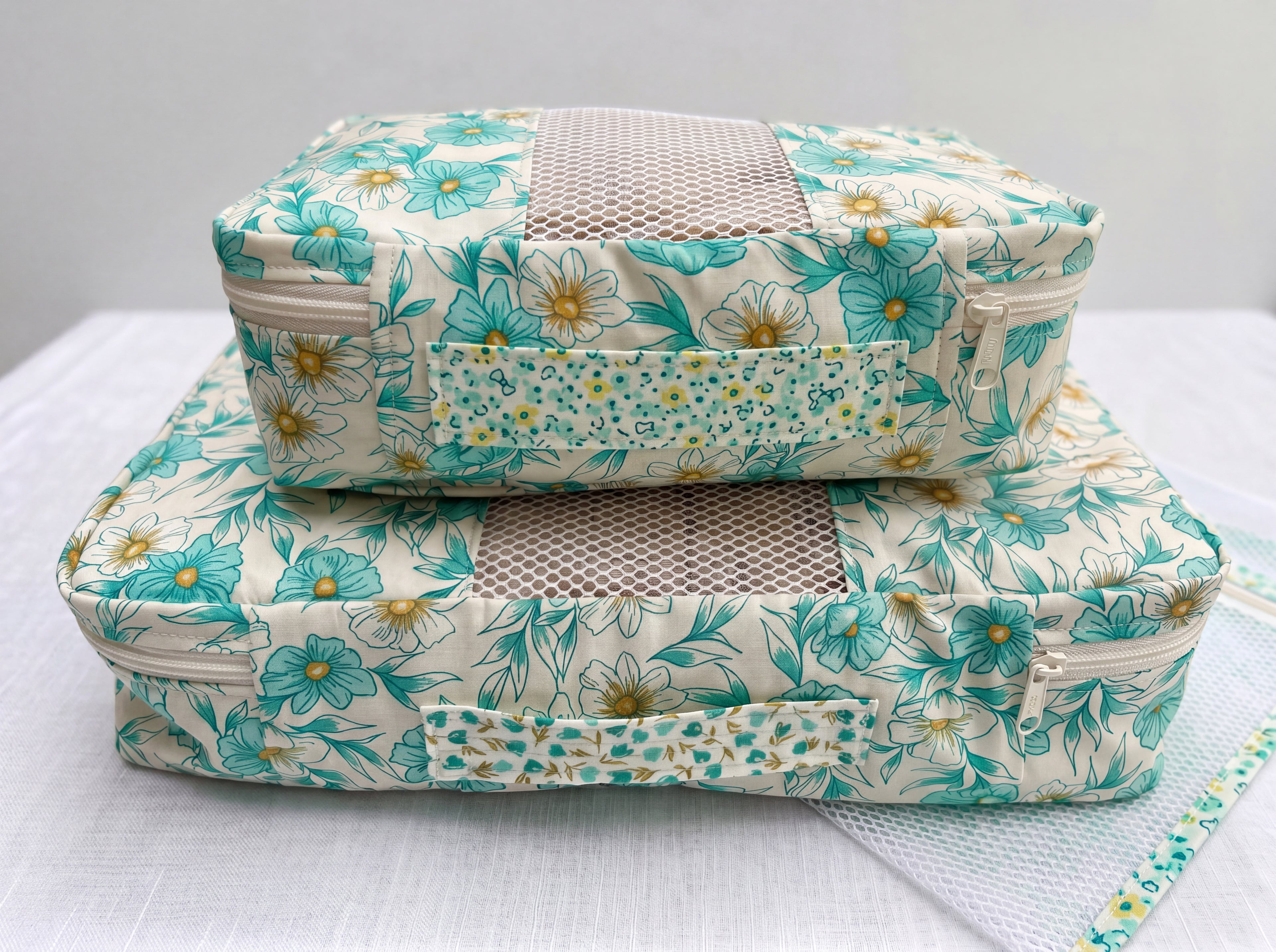 Packing Cube Kit - Blooms in Lagoon-Sewing Kit-Flying Bobbins Haberdashery