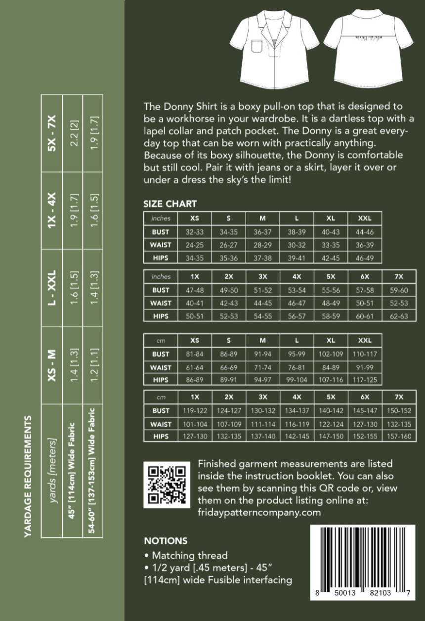 Friday Pattern Co. The Donny Shirt - Paper Pattern-Pattern-Flying Bobbins Haberdashery