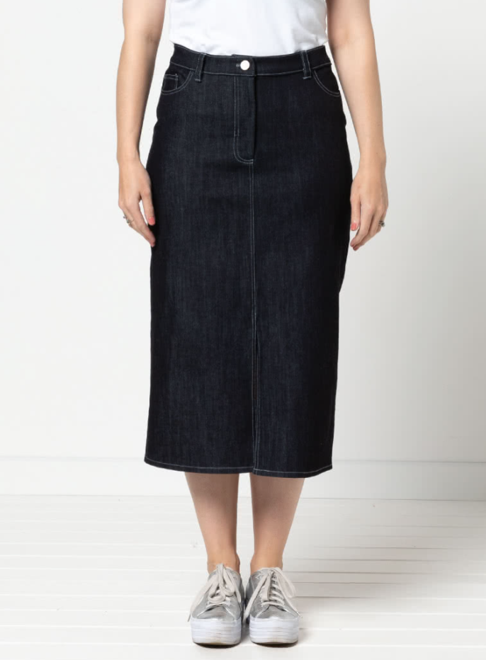 Tommie Skirt Kit - Washed Stretch Denim in Indigo-Sewing Kit-Flying Bobbins Haberdashery