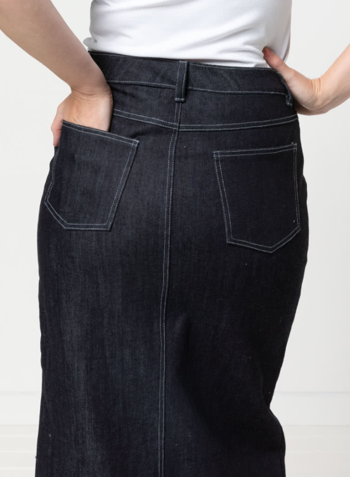 Tommie Skirt Kit - Washed Stretch Denim in Mid-Blue-Sewing Kit-Flying Bobbins Haberdashery