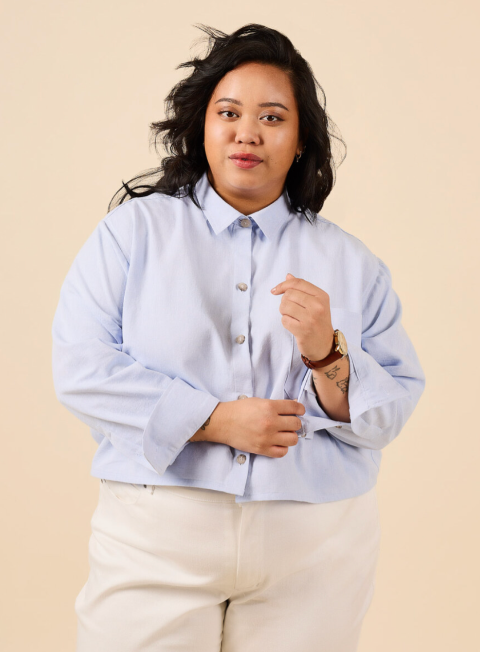 Jenna Shirt Kit - Lady McElroy Loveheart Cotton Lawn in White-Sewing Kit-Flying Bobbins Haberdashery