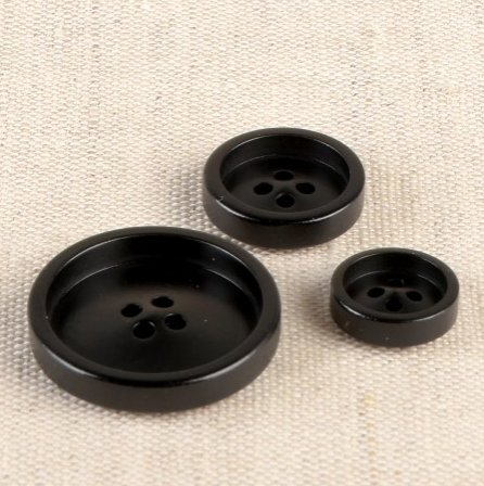 Ivory-Look, 4-Hole Button in Black-Button-Flying Bobbins Haberdashery