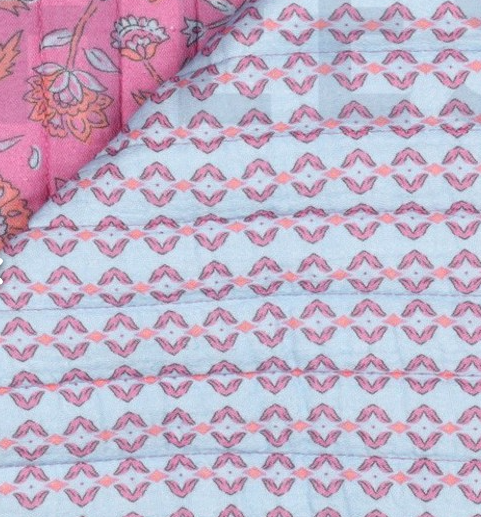 Bella Quilted Bag Kit - Floral Quilted Cotton in Pink & Blue-Sewing Kit-Flying Bobbins Haberdashery