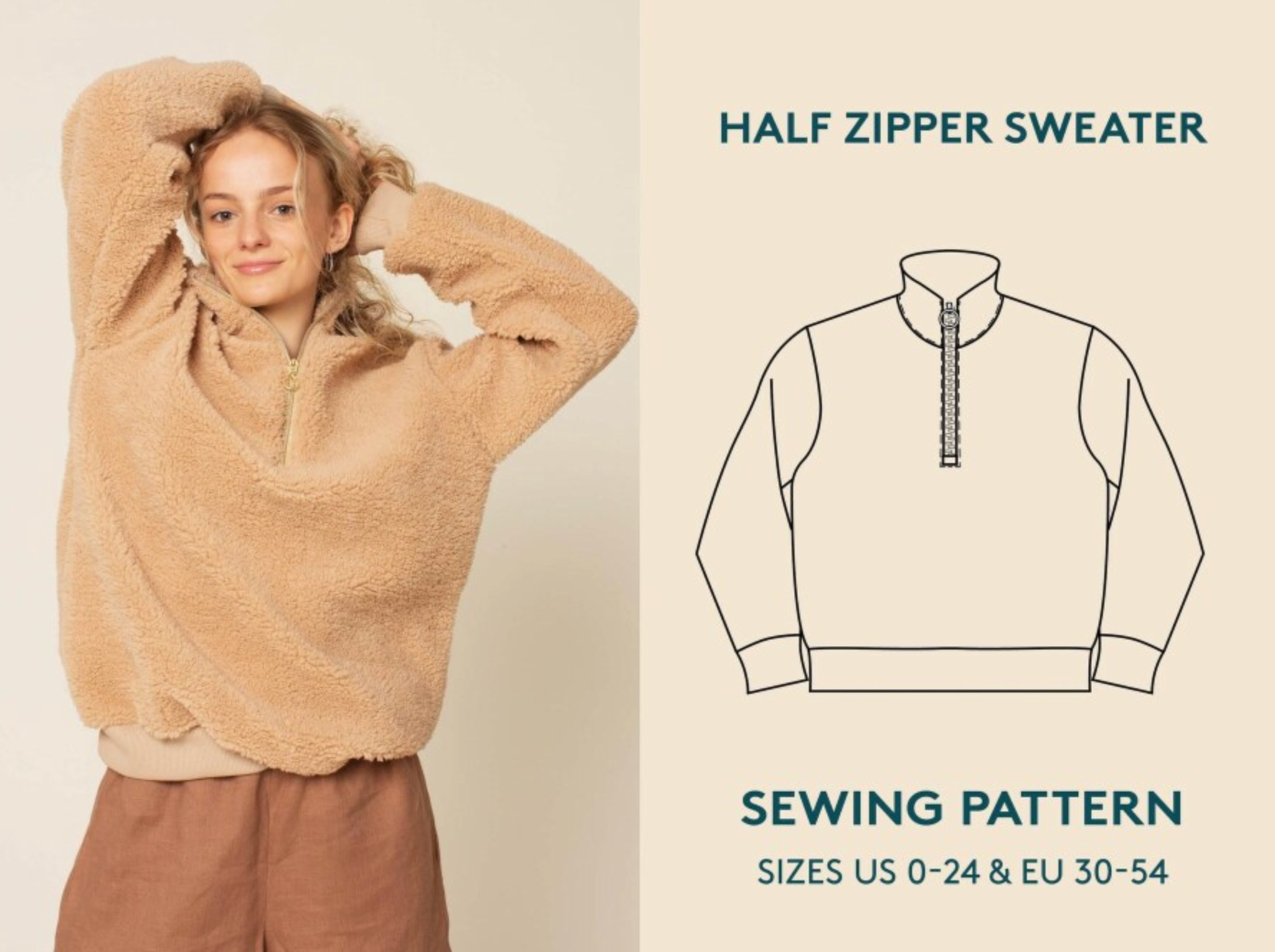 The Half-Zip Sweater - Atelier Brunette Leony in Sand-Sewing Kit-Flying Bobbins Haberdashery