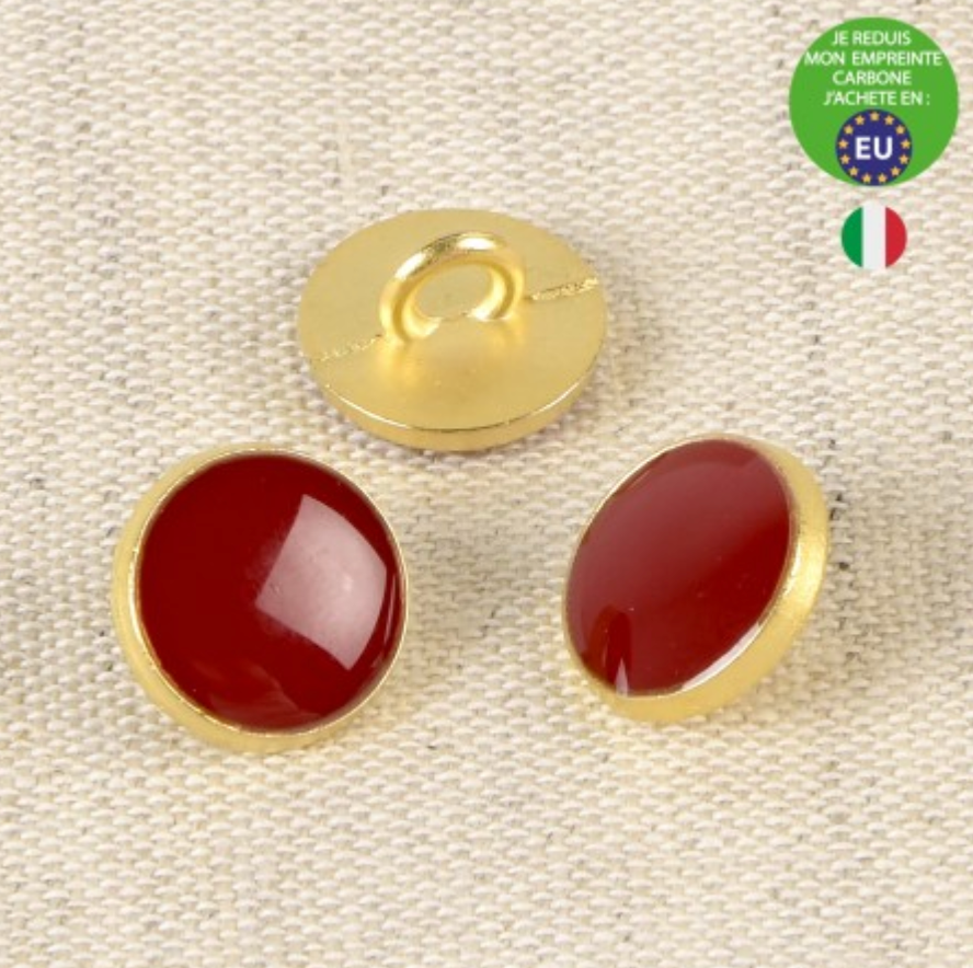 Lacquered Metal Button, 11mm in Claret-Button-Flying Bobbins Haberdashery