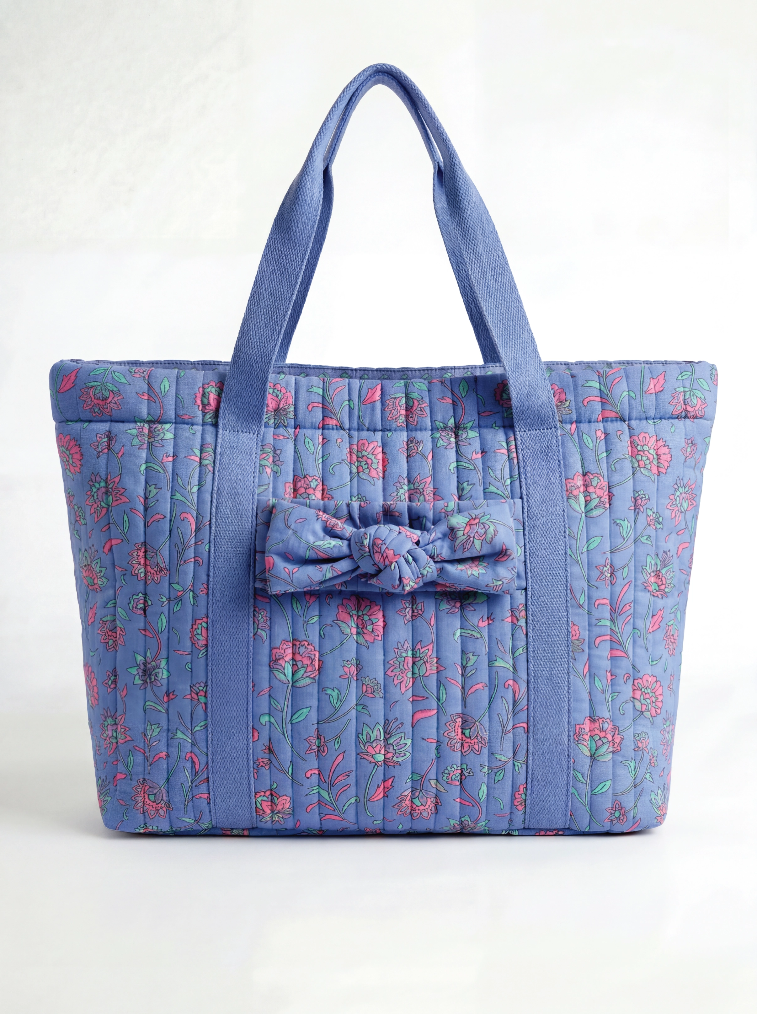 Bella Quilted Bag Kit - Floral Quilted Cotton in Blue & Mint-Sewing Kit-Flying Bobbins Haberdashery
