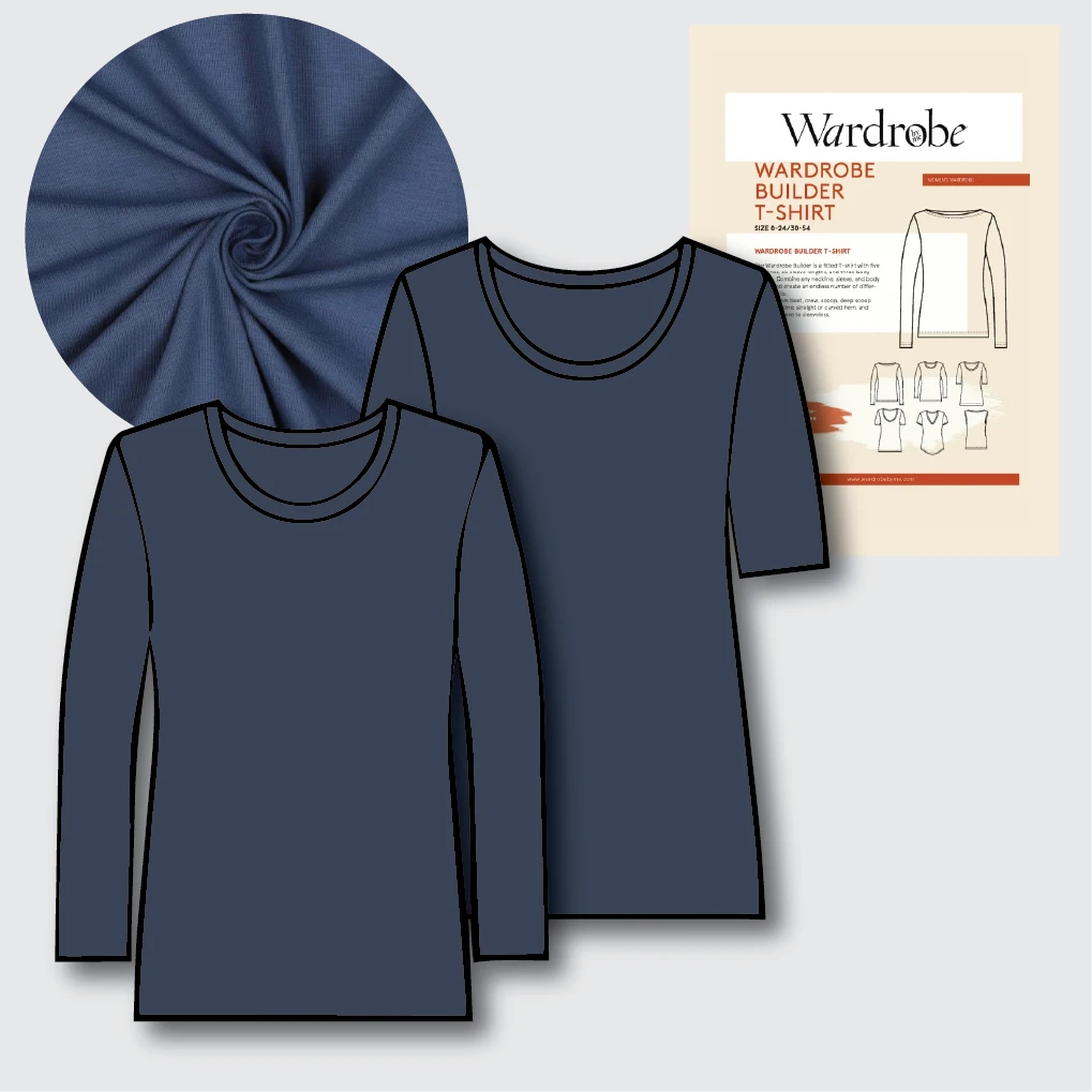 T-Shirt Making Kit - Organic Cotton Jersey in Indigo-Sewing Kits-Flying Bobbins Haberdashery