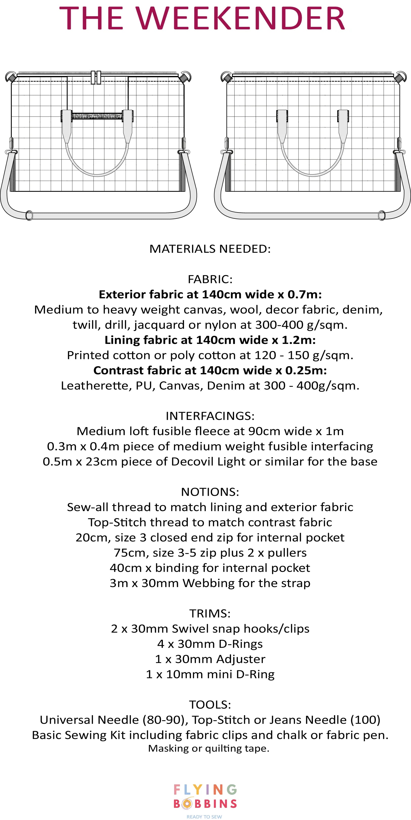 Weekender Bag Trims Pack in Gun-Metal-Sewing Kit-Flying Bobbins Haberdashery