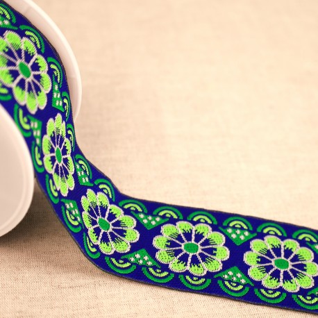Jacquard Trim - Rosettes in Blue-Trims-Flying Bobbins Haberdashery