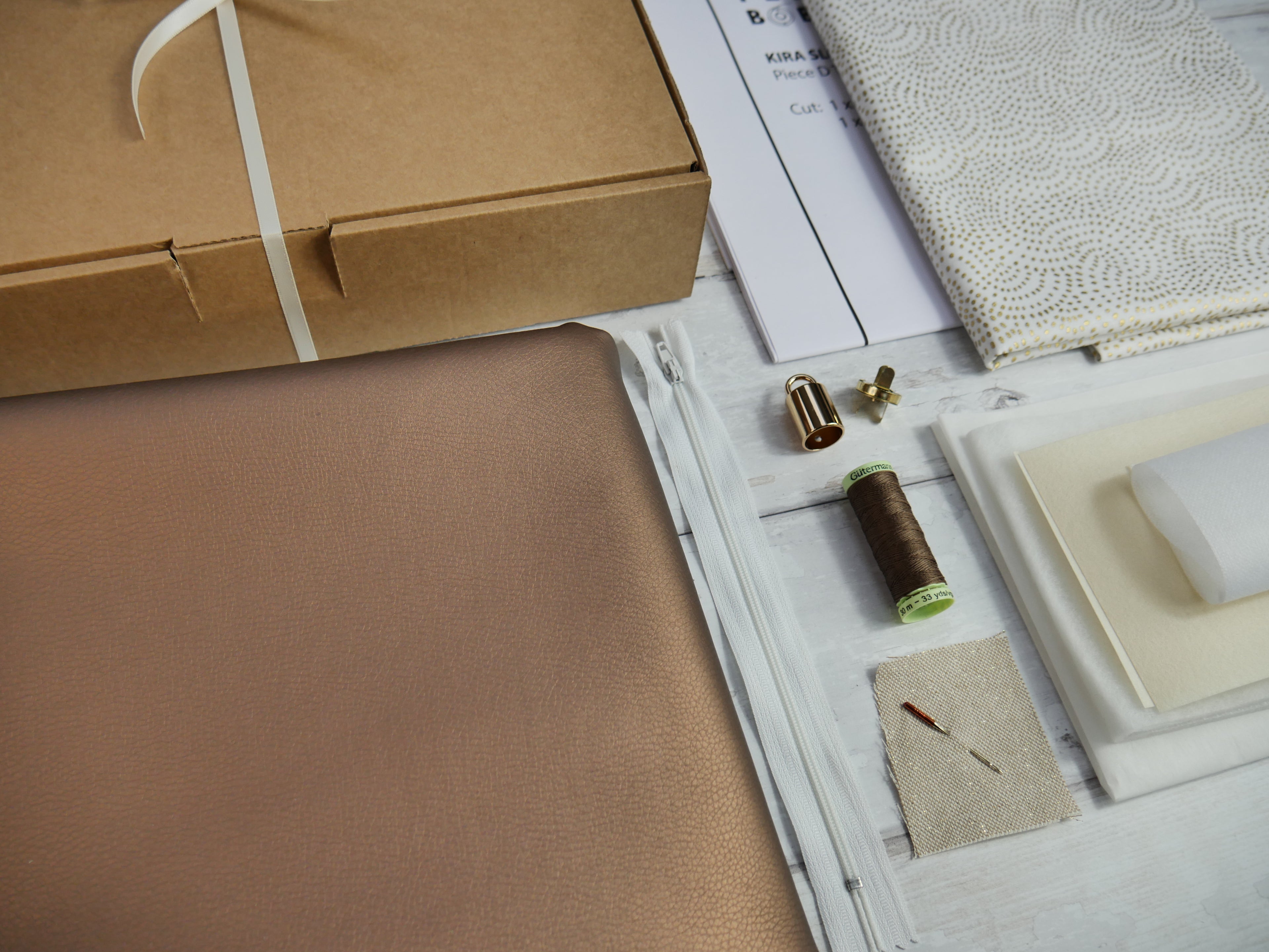 The Flying Bobbins Kira Slouch Bag Kit - Bronze Leatherette-Sewing Kit-Flying Bobbins Haberdashery