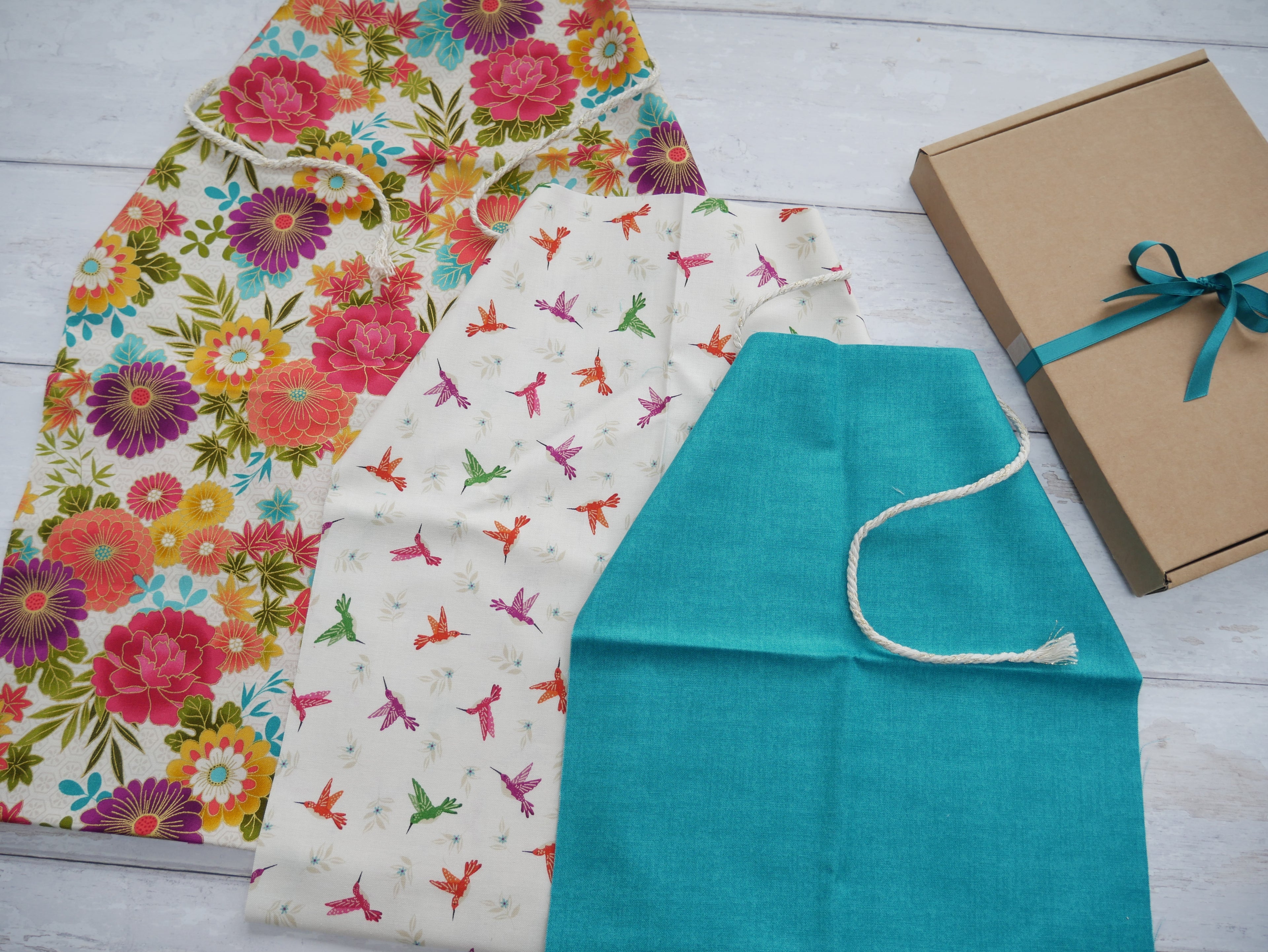 Drawstring Bag Trio - Hikari & Hummingbirds-Sewing Kit-Flying Bobbins Haberdashery