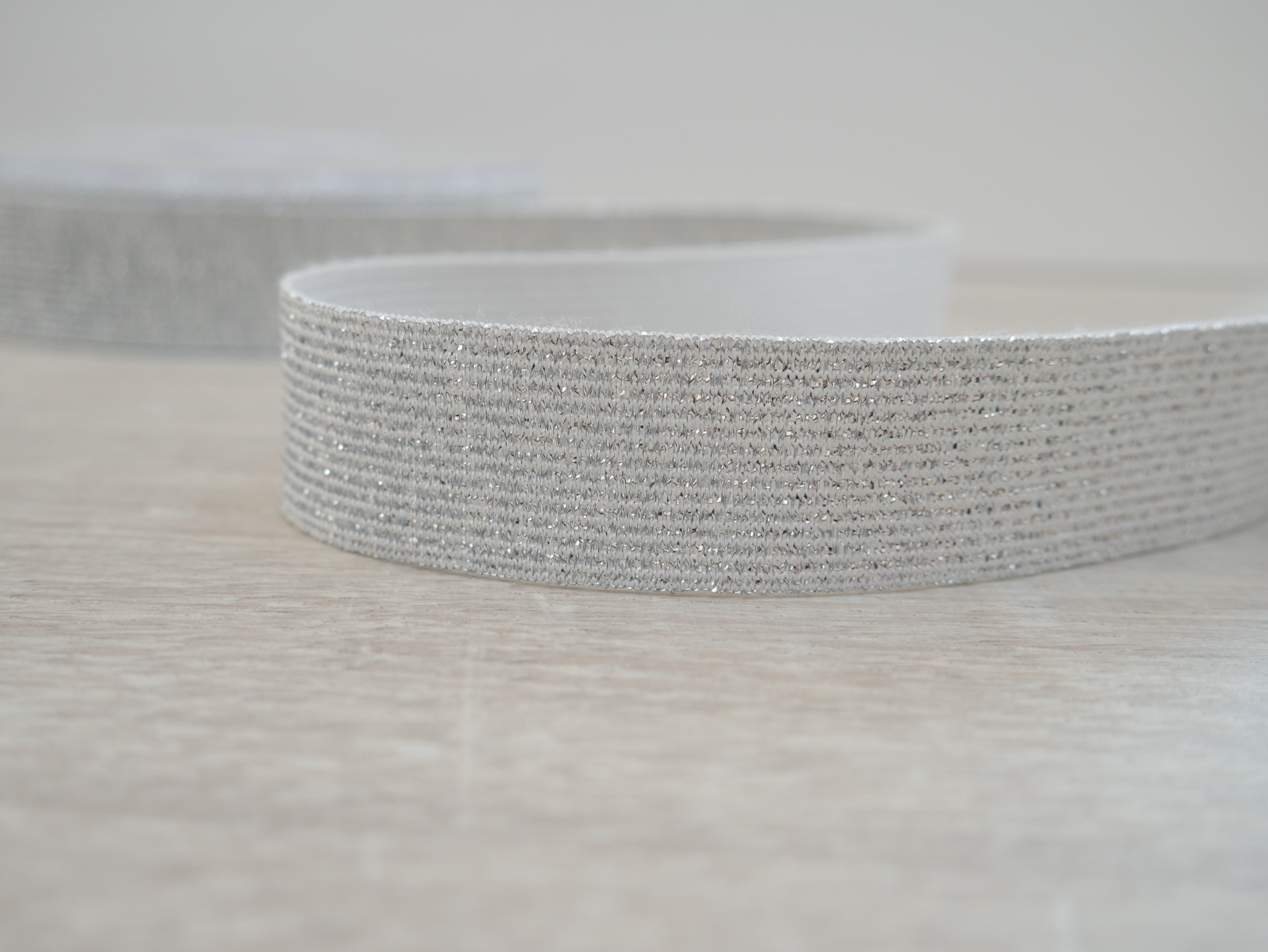 Metallic Silver Waistband Elastic, 25mm-Elastic-Flying Bobbins Haberdashery