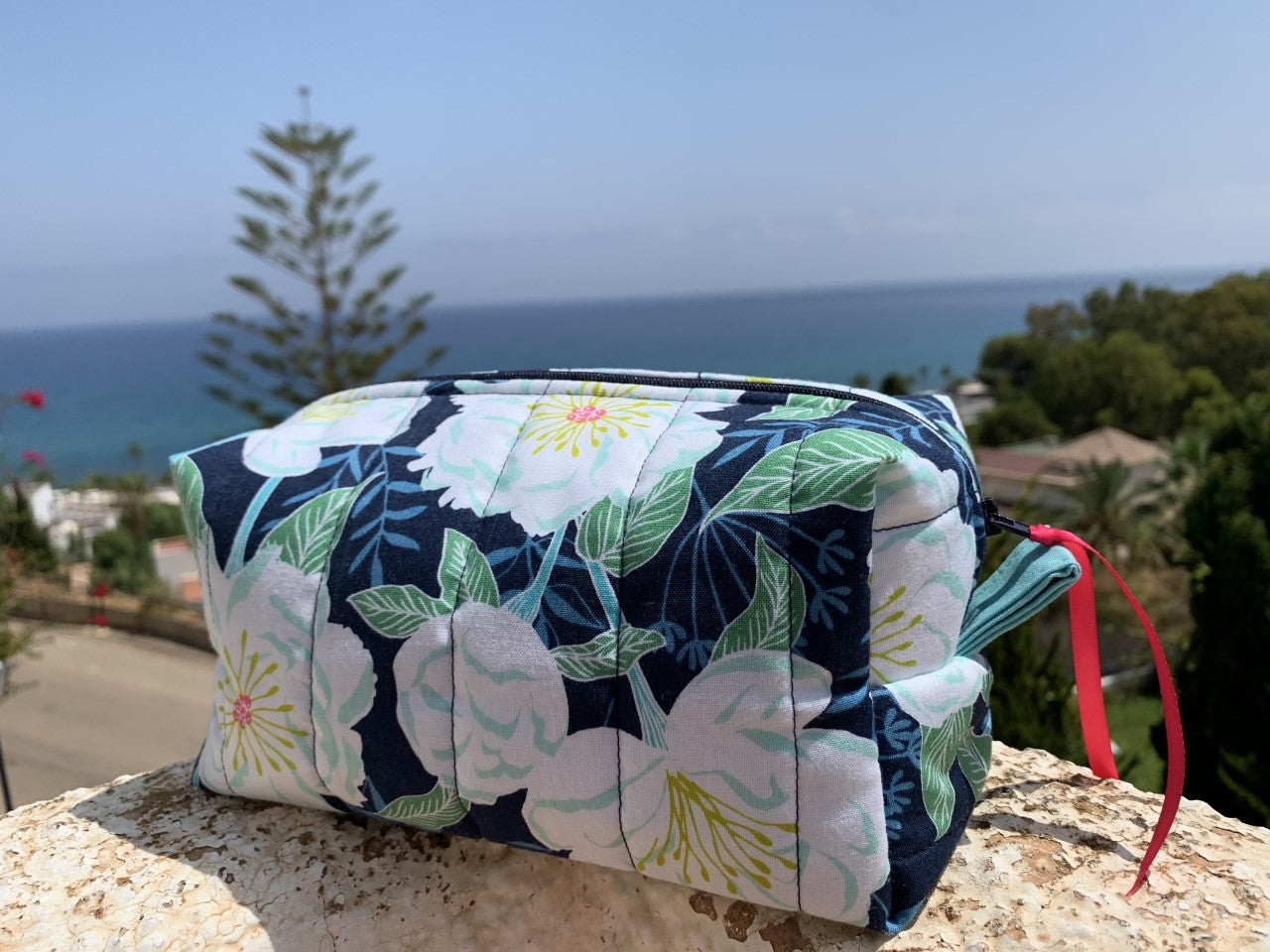 Blue Camellias Boxed Make-Up Bag Kit-Sewing Kit-Flying Bobbins Haberdashery