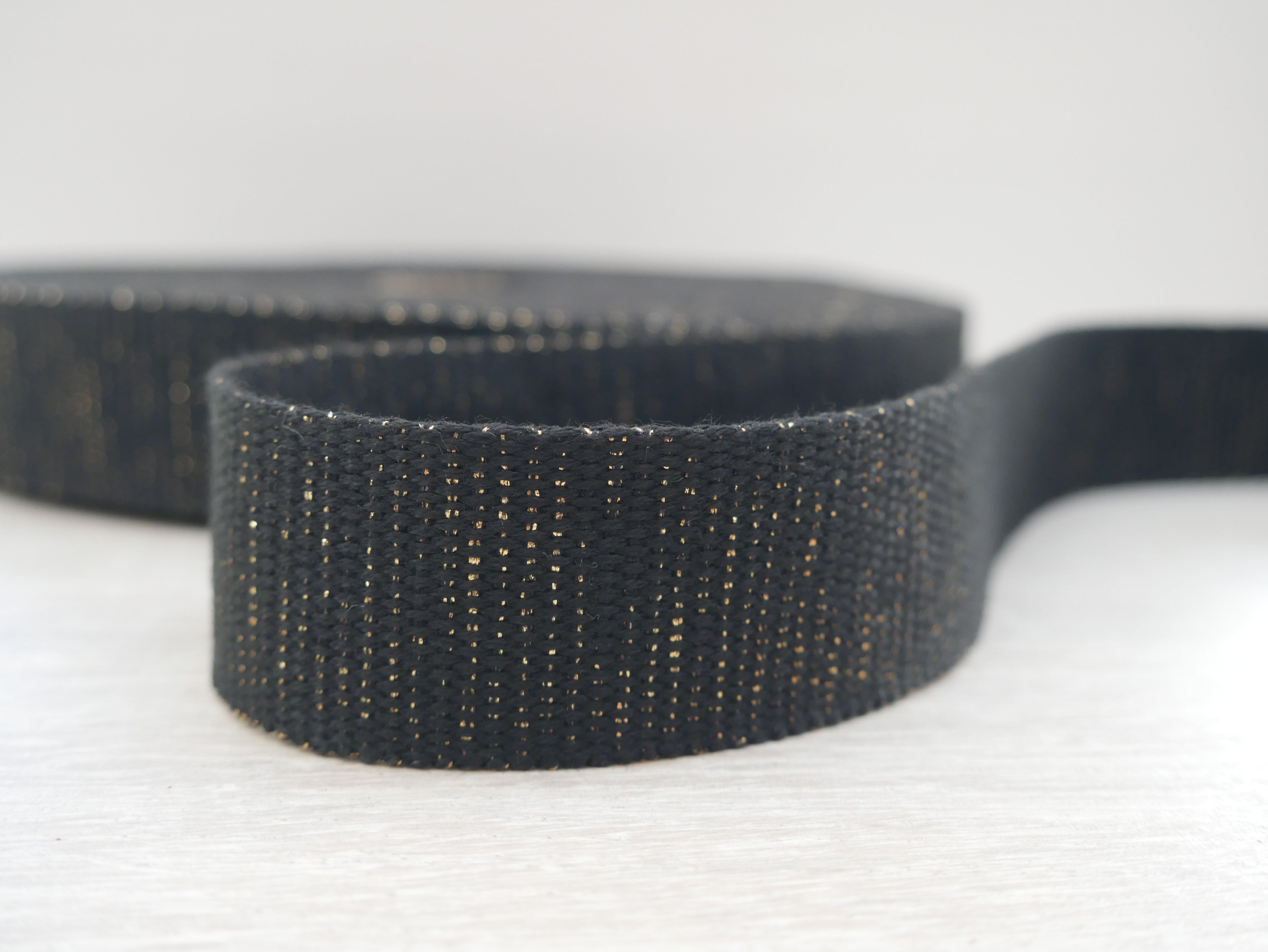 30mm Metallic Webbing - Black with Gold-Webbing-Flying Bobbins Haberdashery