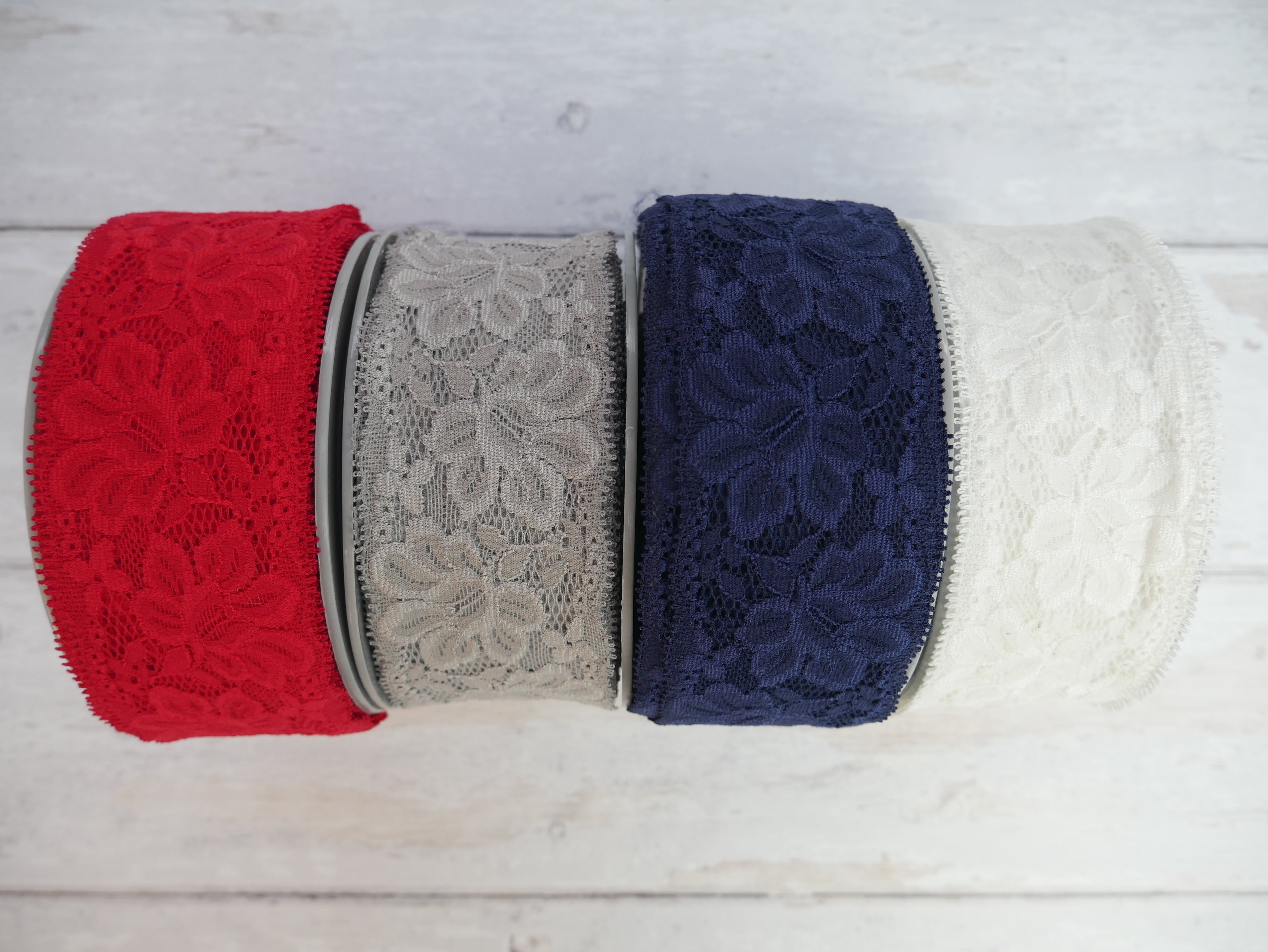 Wide Lace Elastic, 55mm, Navy-Haberdashery-Flying Bobbins Haberdashery