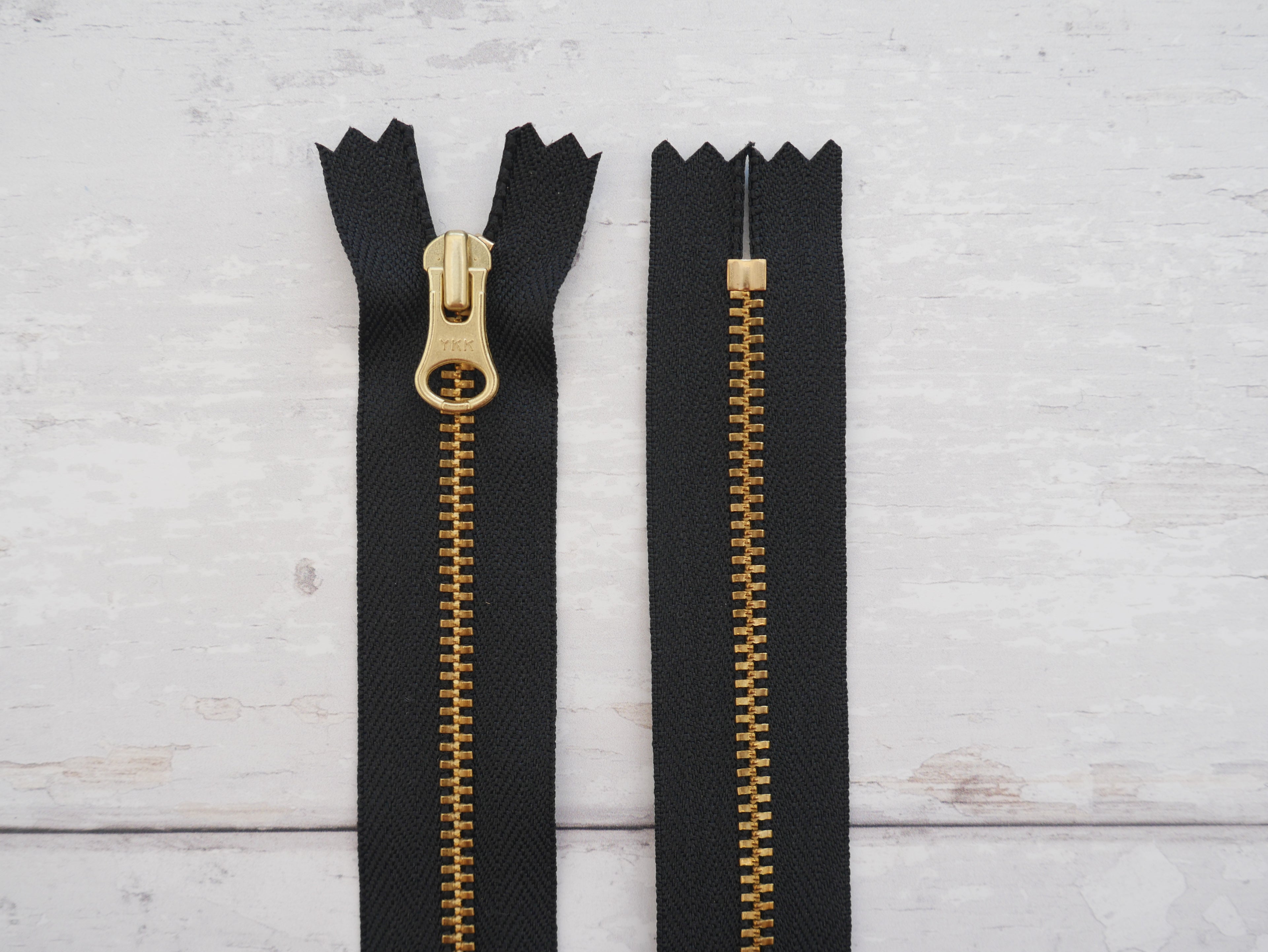 25cm YKK Antique Brass Metal Zip - Black Tape-Zip-Flying Bobbins Haberdashery