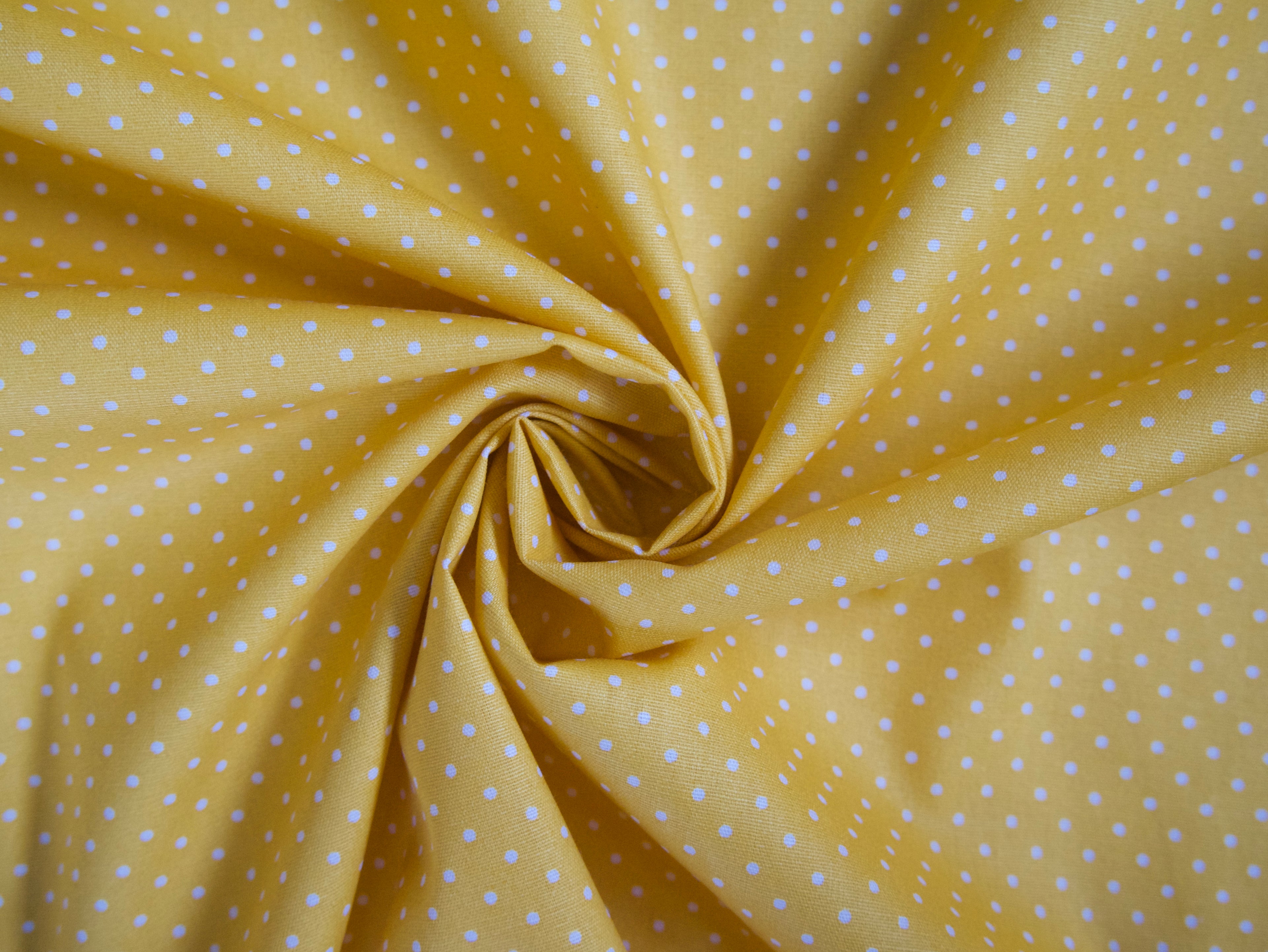 Pin-Spot Printed Cotton, Yellow £8.50 p/m-Fabric-Flying Bobbins Haberdashery