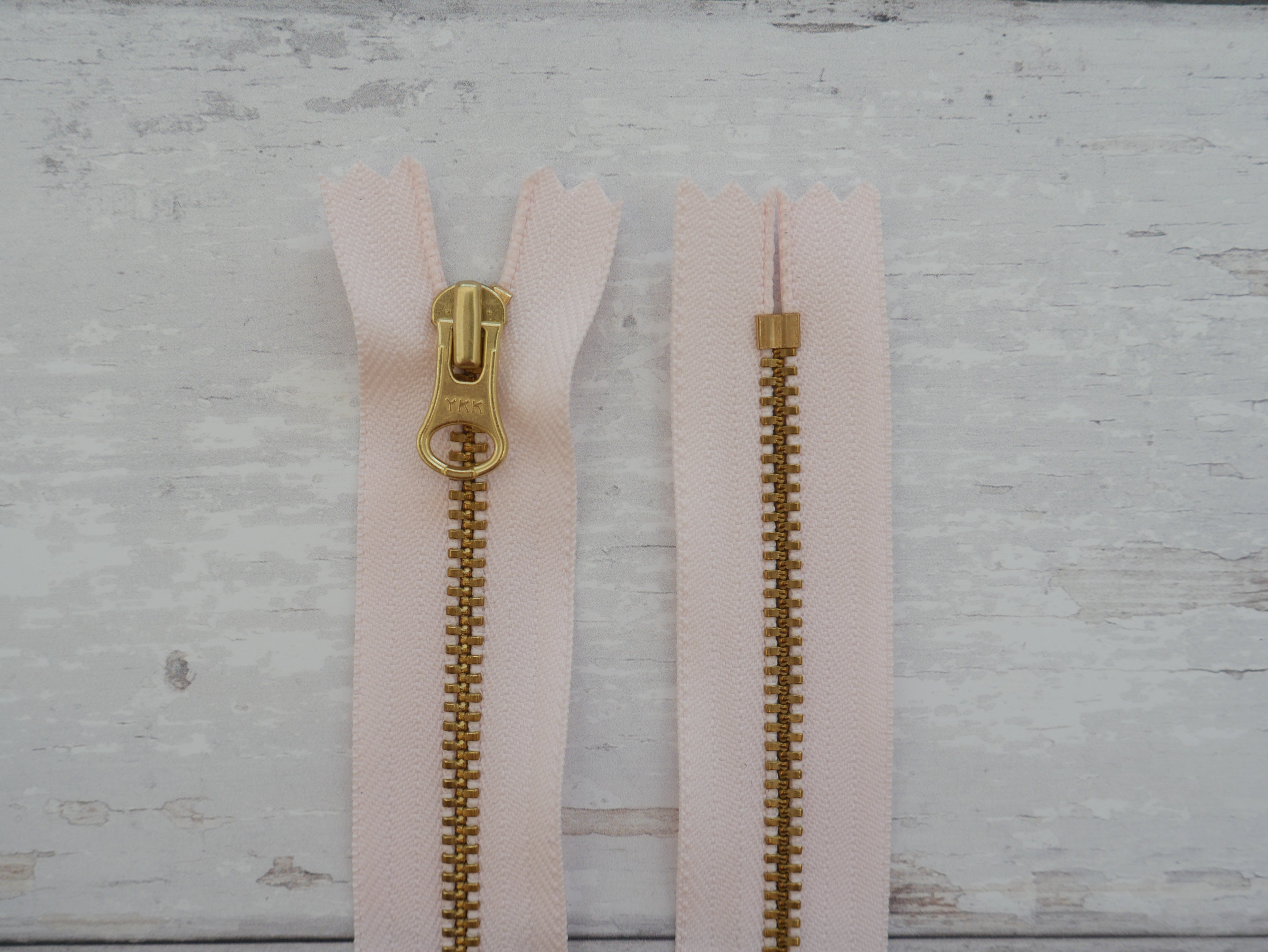 25cm YKK Antique Brass Metal Zip - Pink Tape-Zip-Flying Bobbins Haberdashery
