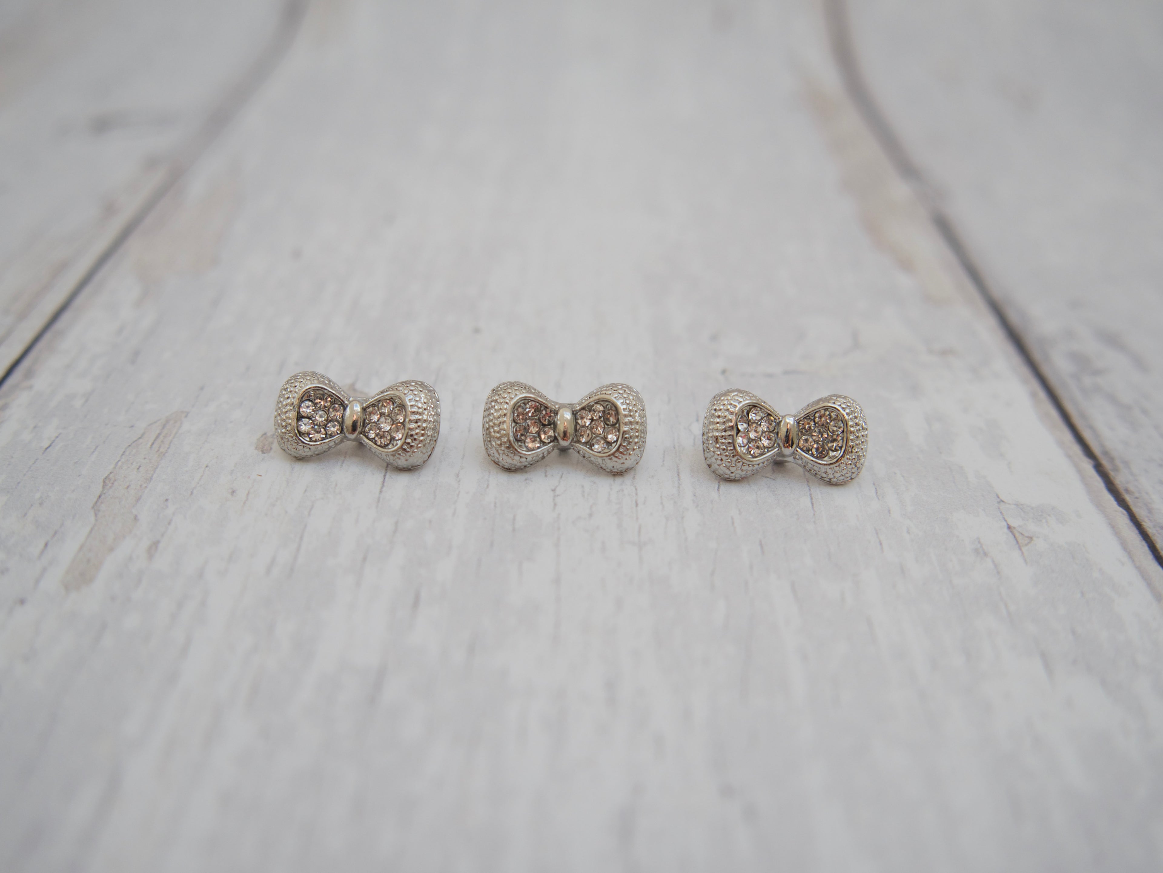 Jewelled Silver Bow Button-Button-Flying Bobbins Haberdashery